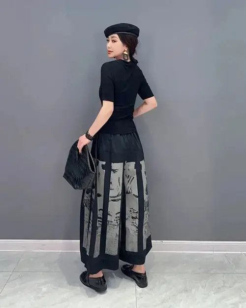 Ring Of Fire Print Wide Leg Pants Woman Korea 2023 Spring New Size 32" / US 10 / IT 46 - 4 Thumbnail