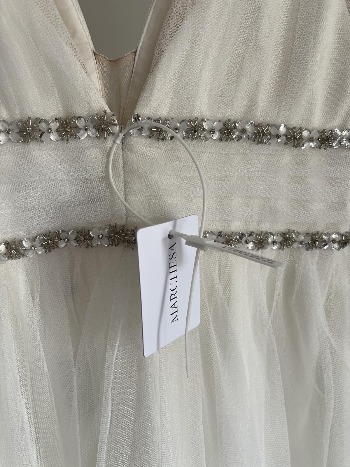 Marques'Almeida NWT Marchesa Notte Ivory Tulle Cocktail Bridal Beaded Dress Size L / US 10 / IT 46 - 7 Thumbnail