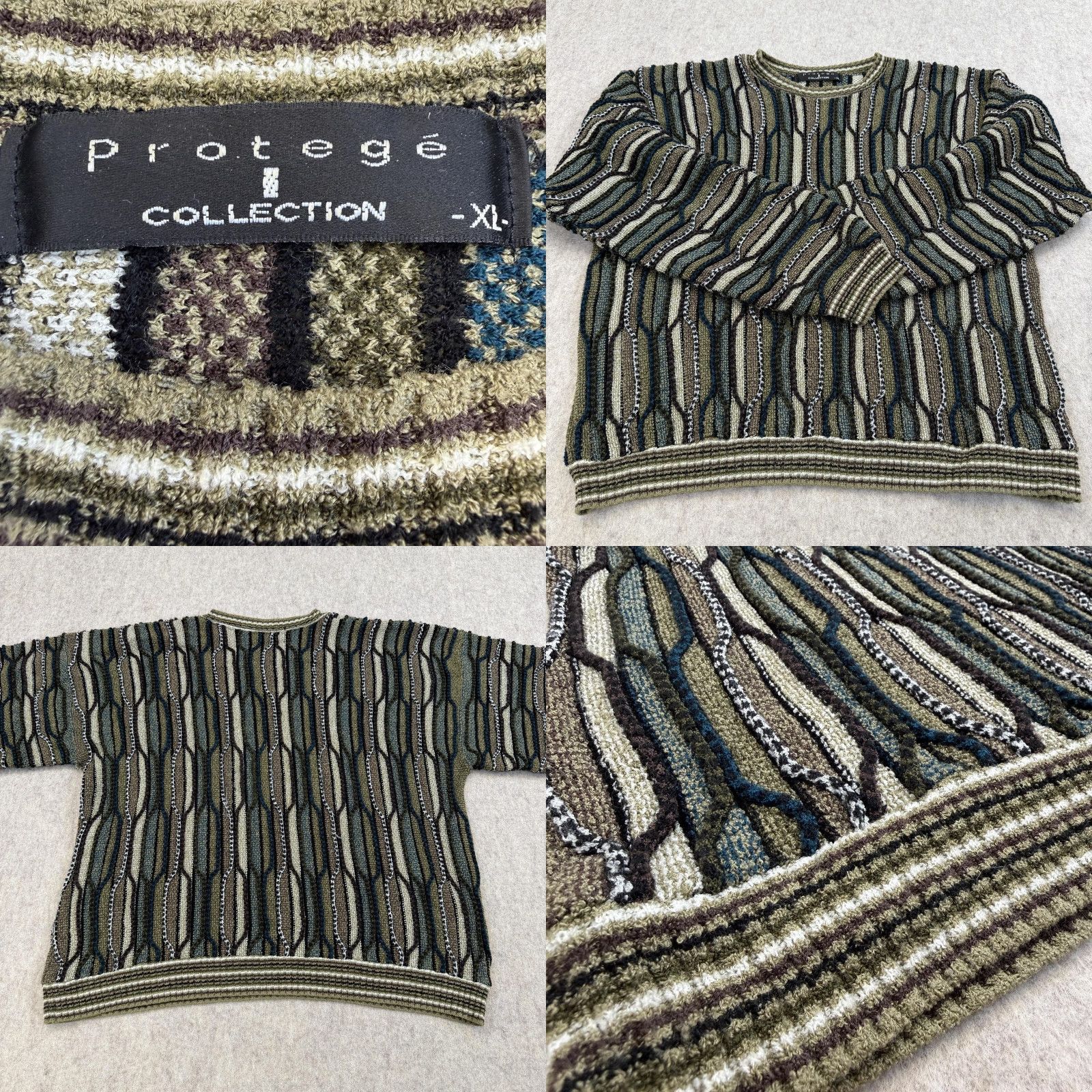 Coogi Protege Sweater Mens XL Green Brown Blue 3D Knit Abstract Coogi Style Pullover Size US XL / EU 56 / 4 - 8 Thumbnail