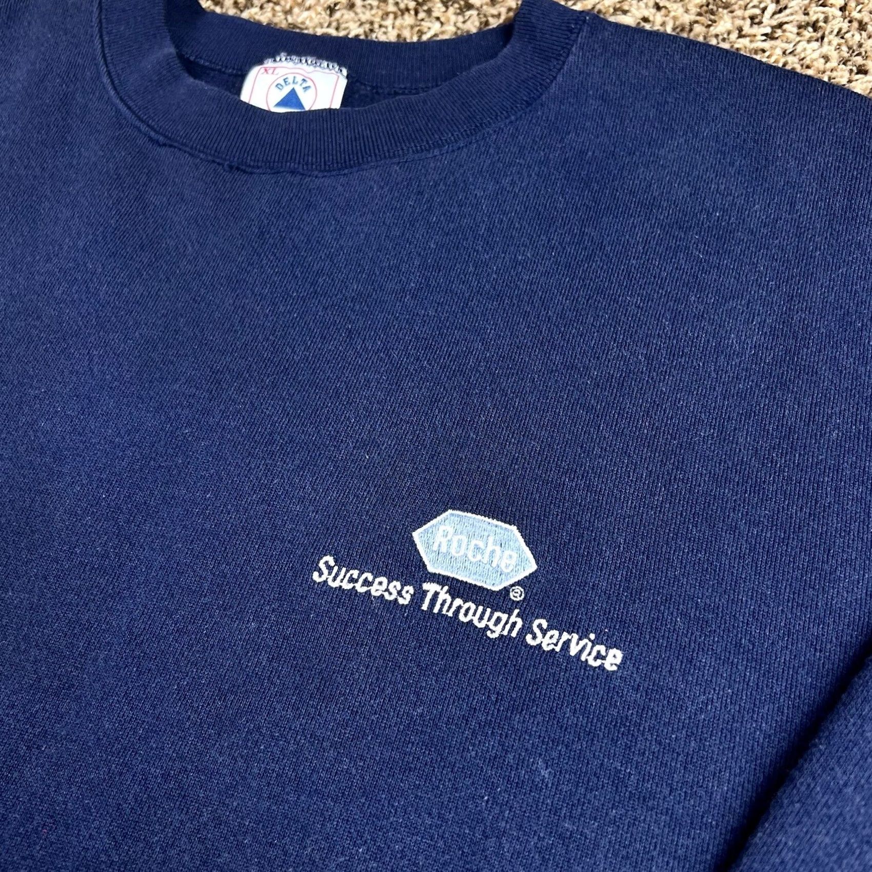 Delta VINTAGE Delta Sweatshirt Shirt Mens 90s Navy Blue Crewneck Embroidered XL 50/50 Elevated 90s Vintage Decade Theme Hemmed Continuous Size US XL / EU 56 / 4 - 4 Thumbnail