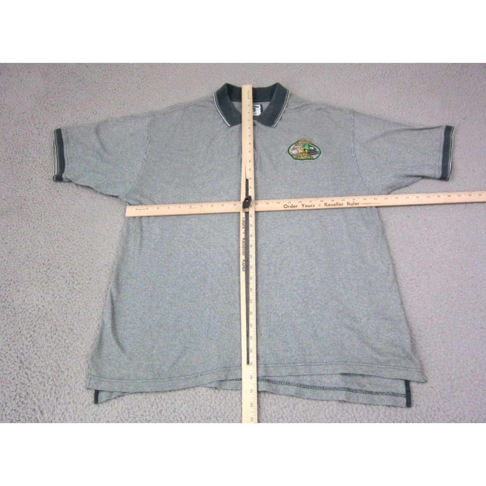 John Deere VINTAGE John Deere Polo Shirt Mens Large Green Classic Pinstriped 90s Golf Lee Size US L / EU 52-54 / 3 - 6 Thumbnail