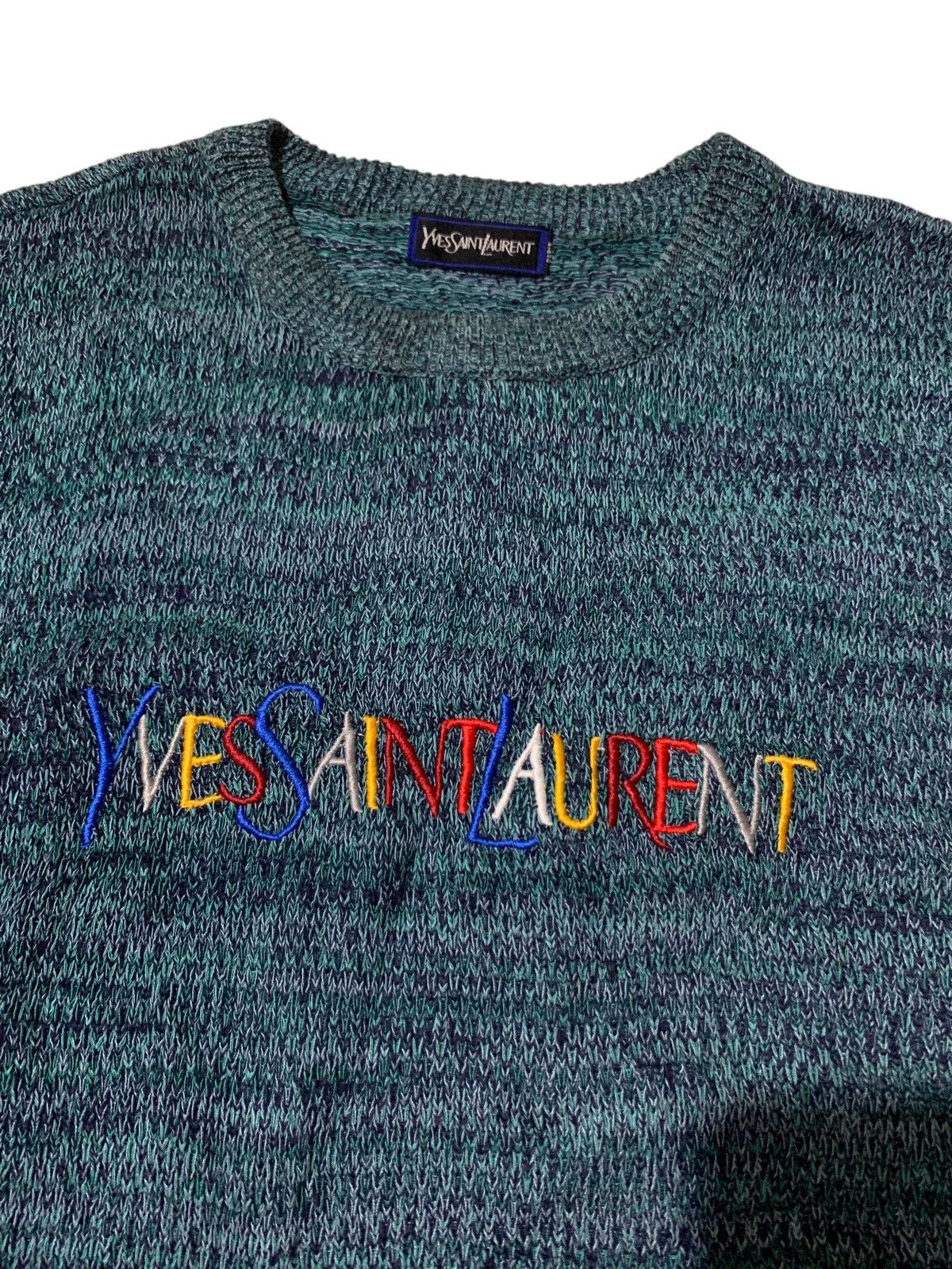 Yves Saint Laurent Yves Saint Laurent rainbow logo embroidery wool sweater Size US L / EU 52-54 / 3 - 3 Thumbnail