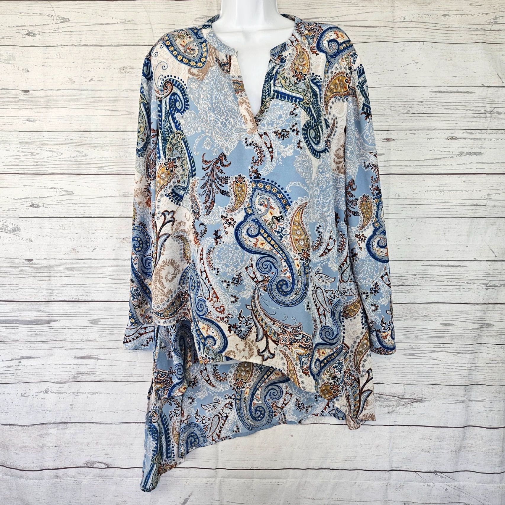Vintage Chico's Blouse Tunic Long Sleeve XL Blue Paisley Womens Shirt Adult XL Size XL / US 12-14 / IT 48-50 - 2 Thumbnail