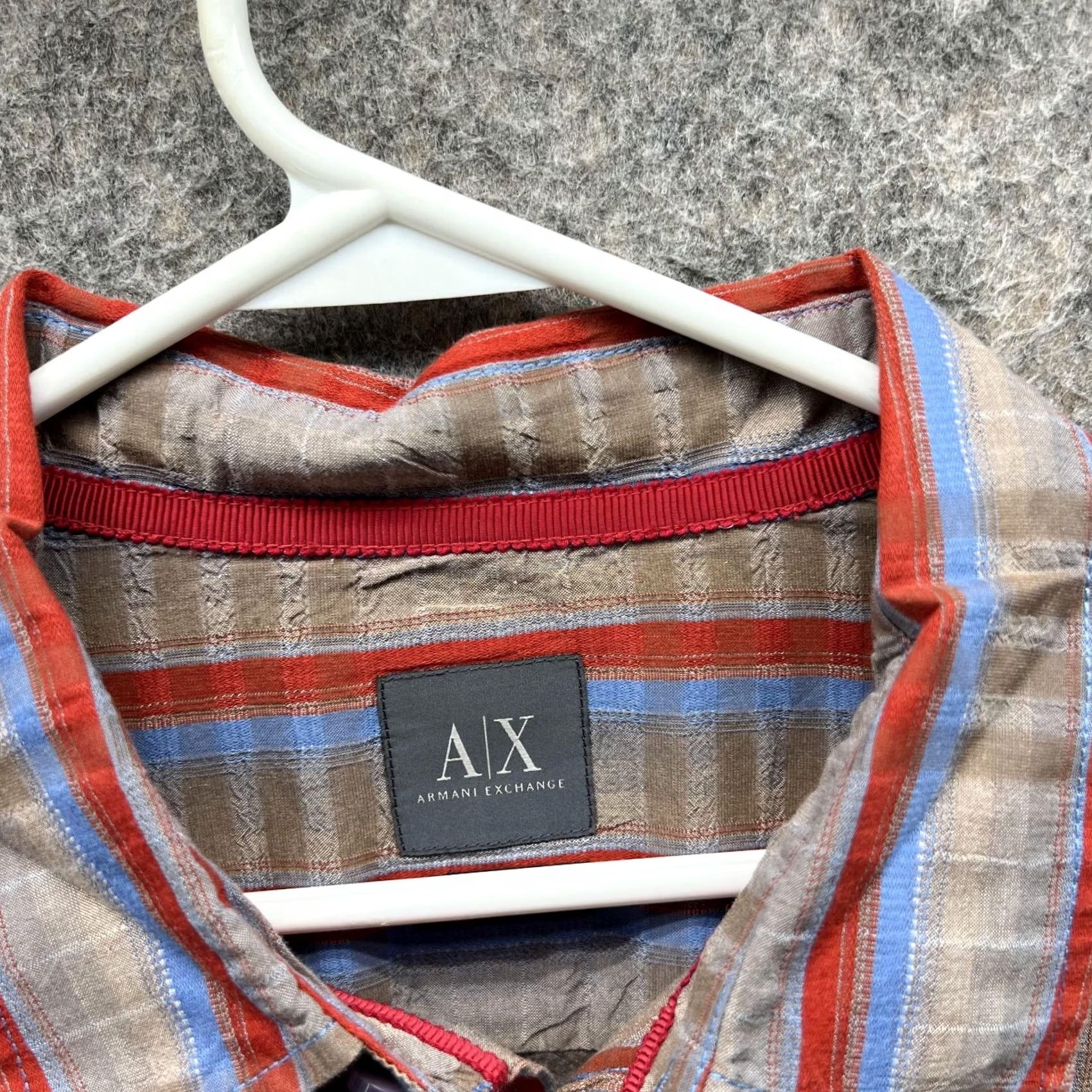 Armani Exchange VINTAGE Armani Exchange Shirt Mens XL Blue Men Beige Casual Button Down Striped Vtg Size US XL / EU 56 / 4 - 5 Thumbnail