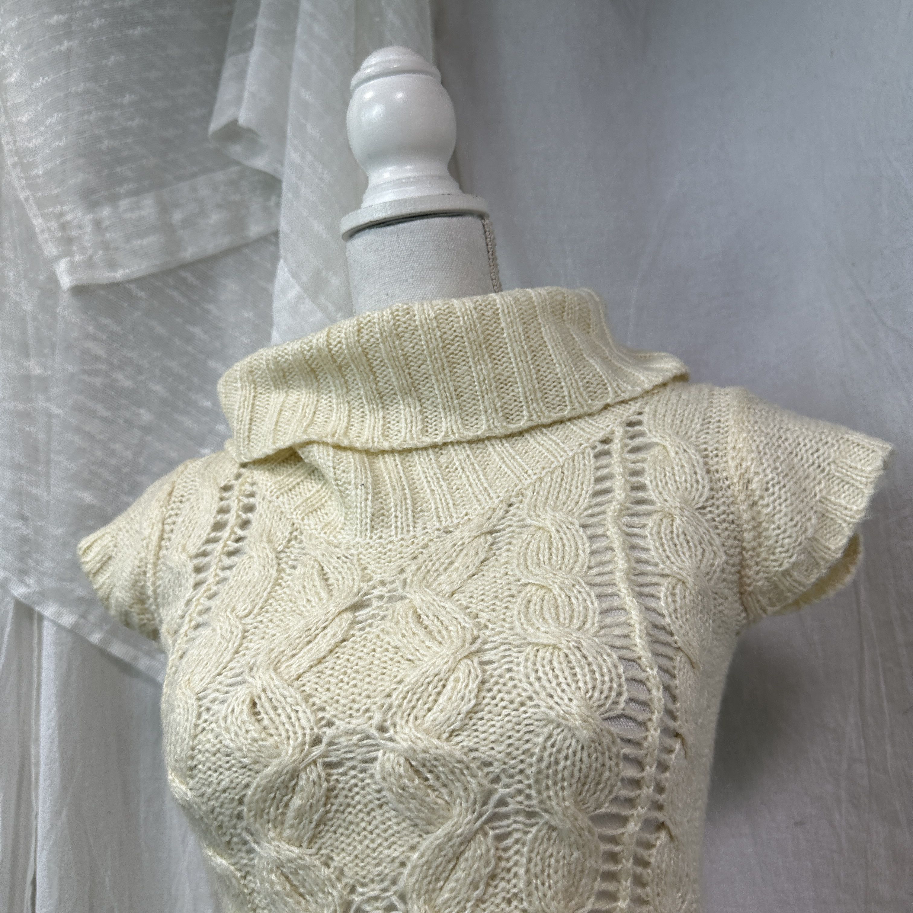 Vintage Vintage Cottage Big Collar Cream Knitted Sweater Y2K Size XS / US 0-2 / IT 36-38 - 7 Thumbnail