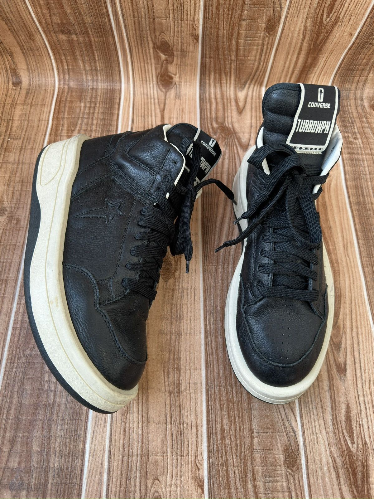 Converse × Rick Owens Drkshdw Rick Owens DRKSHDW TURBOWPN Mid Black Cloud Cream Size US 12 / EU 45 - 8 Thumbnail