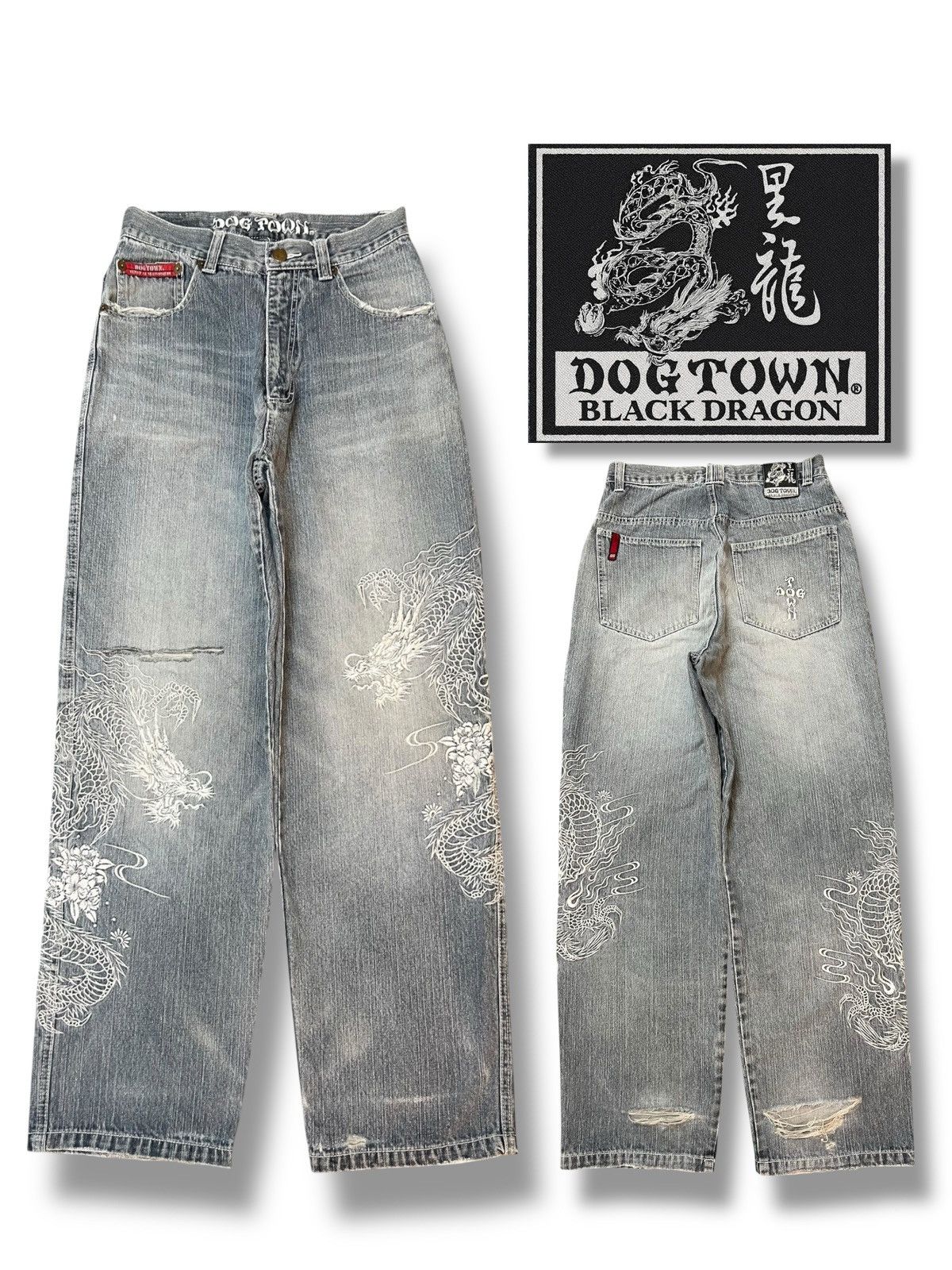 Dogtown Rare Baggy Vintage 90s Dogtown Black Dragon - Embroidered Size US 31 - 1 Thumbnail