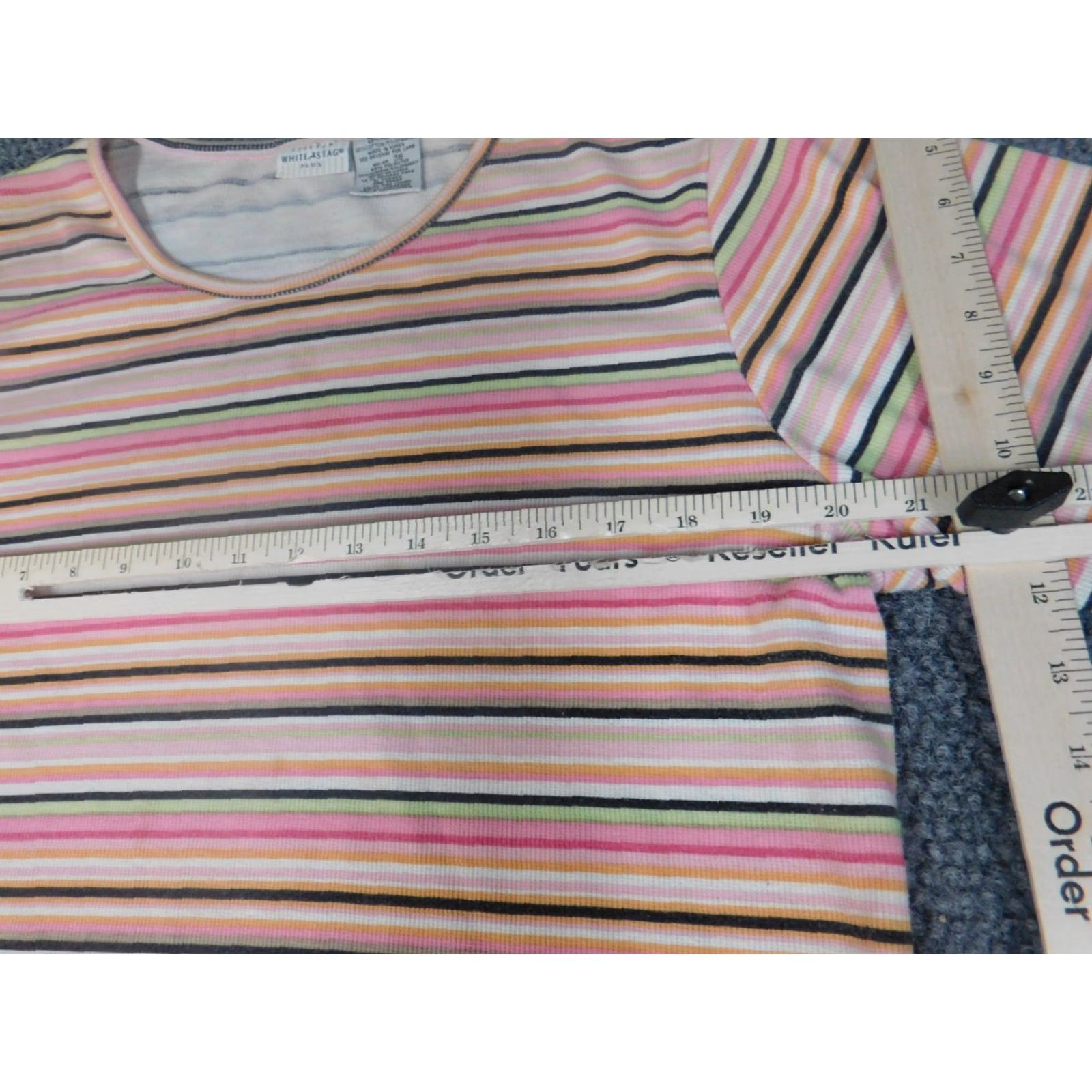 Vintage White Stag Blouse Shirt 16W Plus Striped Crew Neck Short Sleeve Pullover Casual Womens Orange Cotton Polyester Rayon Stretch Basic Classic Vintage: No Size XXL / US 16-18 / IT 52-54 - 6 Thumbnail