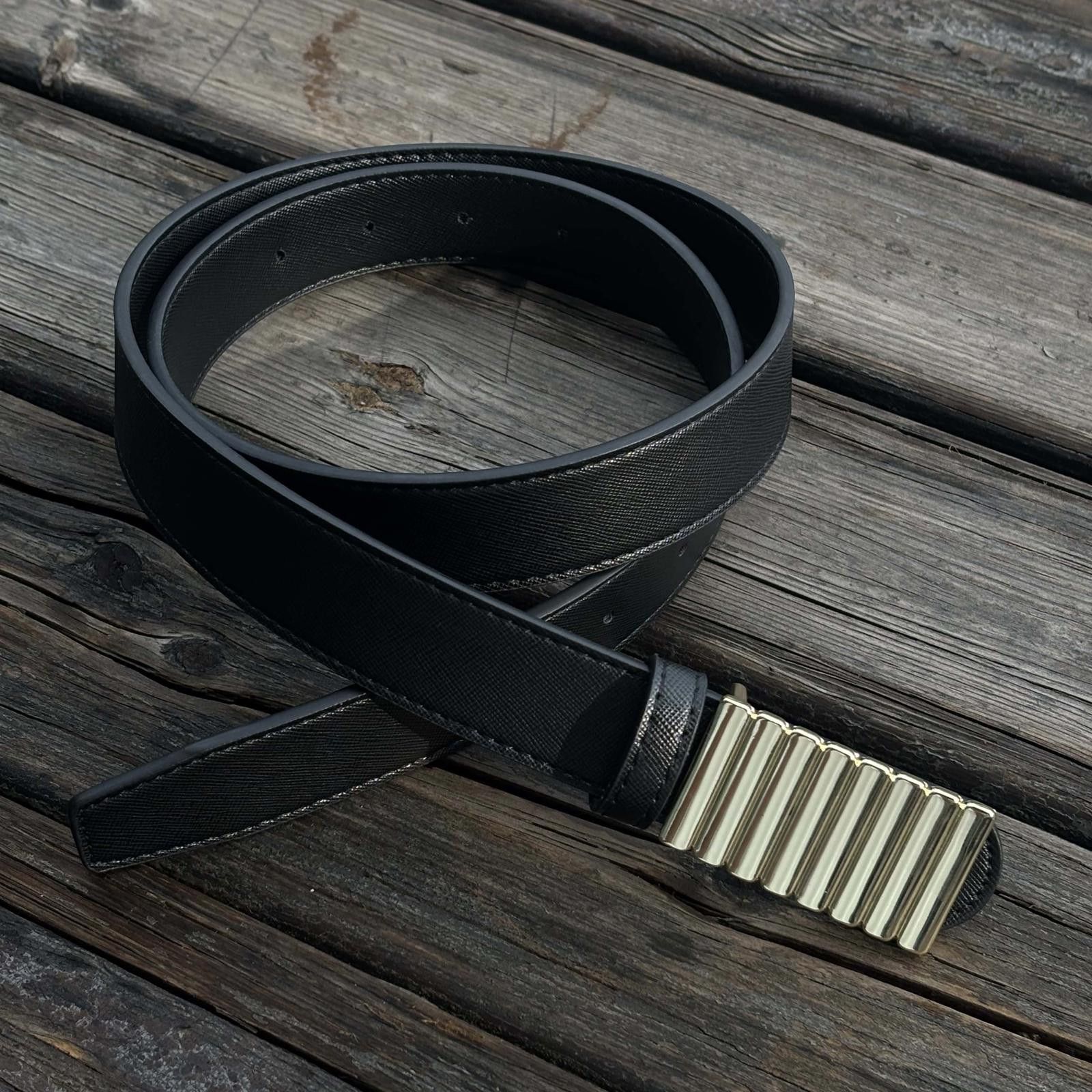 Leather Cowhide Leather Belt – Gold Accent, Casual Luxury Fit Size ONE SIZE - 5 Thumbnail
