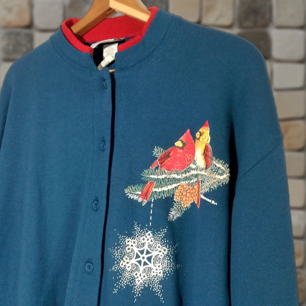 Vintage VINTAGE Morning Sun Sweatshirt Cardigan Petite PL Blue Cardinal Bird Activewear Womens Size L / US 10 / IT 46 - 1 Thumbnail