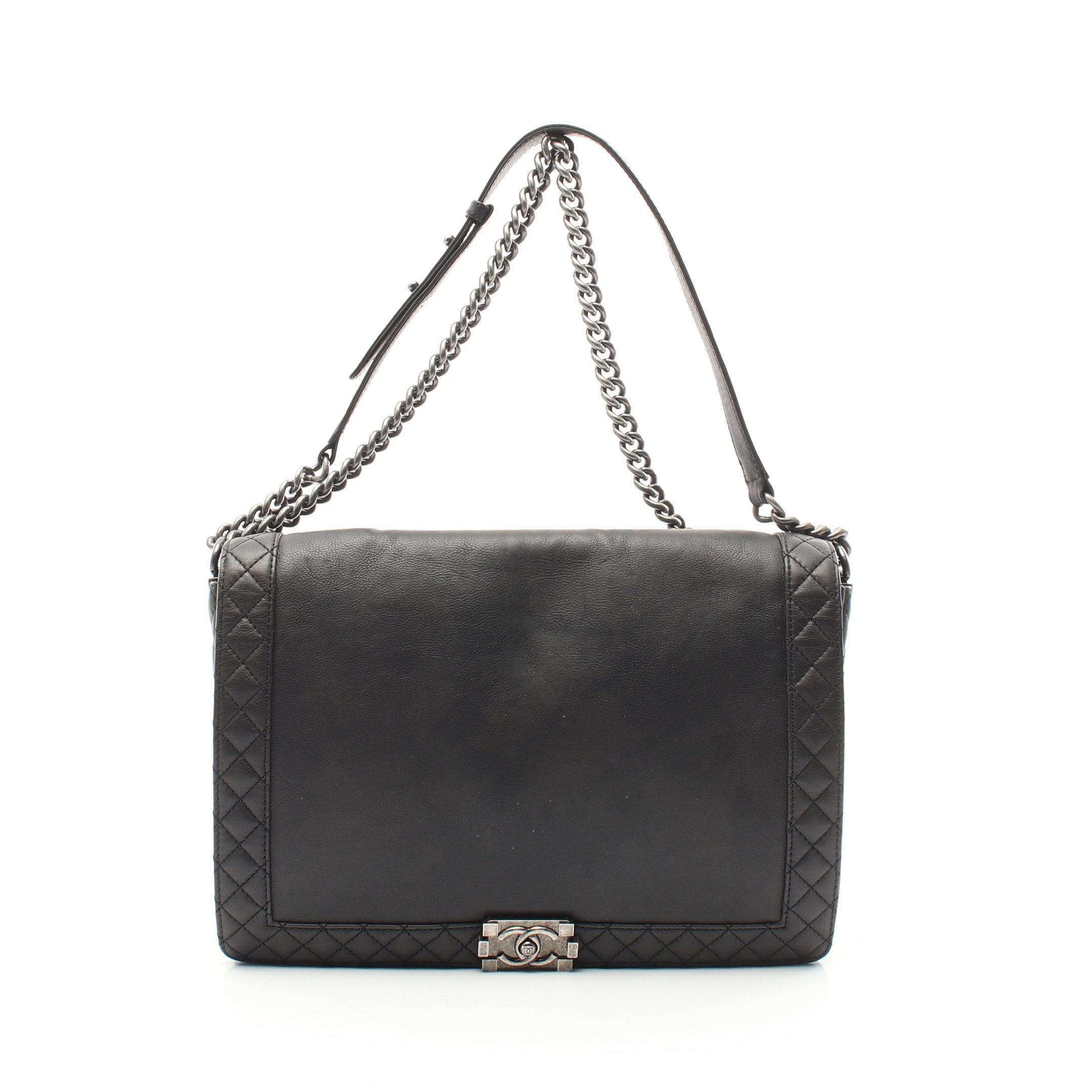Chanel Chanel Boy Chanel Double Chain Shoulder Bag Leather Black Antique Silver Hardware Size ONE SIZE - 1 Thumbnail