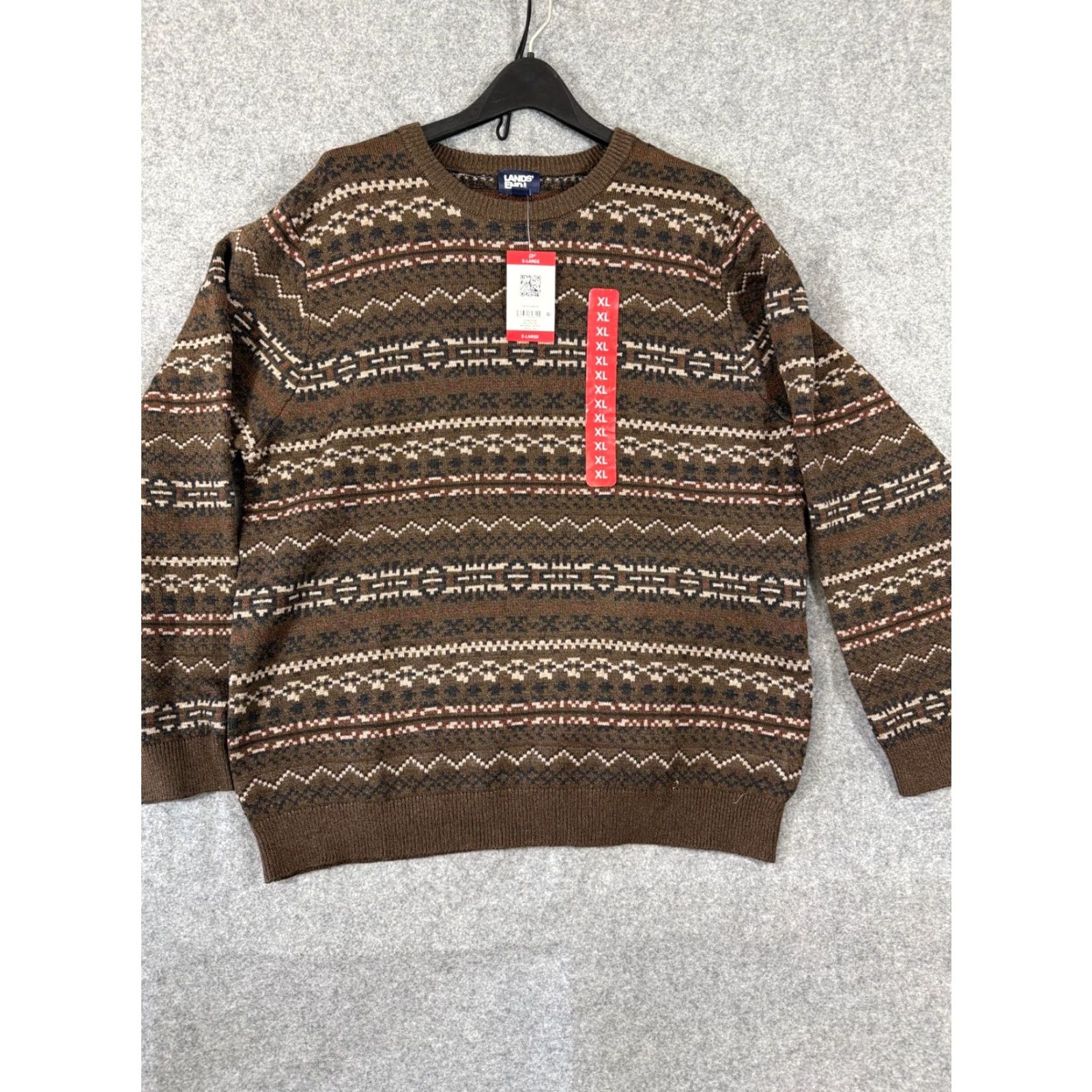 Lands' End Lands' End Sweater Mens XL Brown Fair Isle Long Sleeve Pullover Crew Neck NWT Holiday, Casual, Winter, Fall Mens Size US XL / EU 56 / 4 - 3 Thumbnail