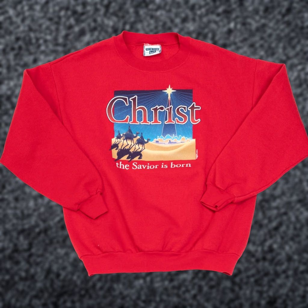Lee VINTAGE Jesus Sweatshirt 90s Men Size L Red Crewneck USA Lee | Sweatshirt | Men | L | Red | 90s | Jesus | VTG | Made USA Size US L / EU 52-54 / 3 - 1 Thumbnail