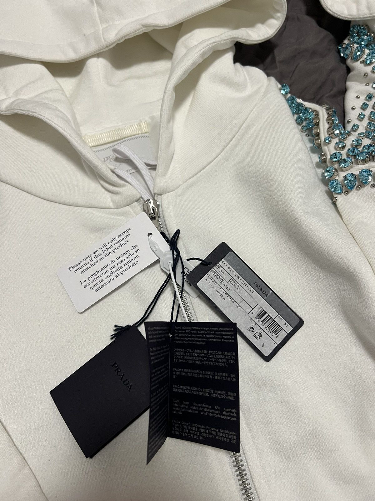 Prada Prada Crystal White Hoodie Size US XL / EU 56 / 4 - 4 Thumbnail