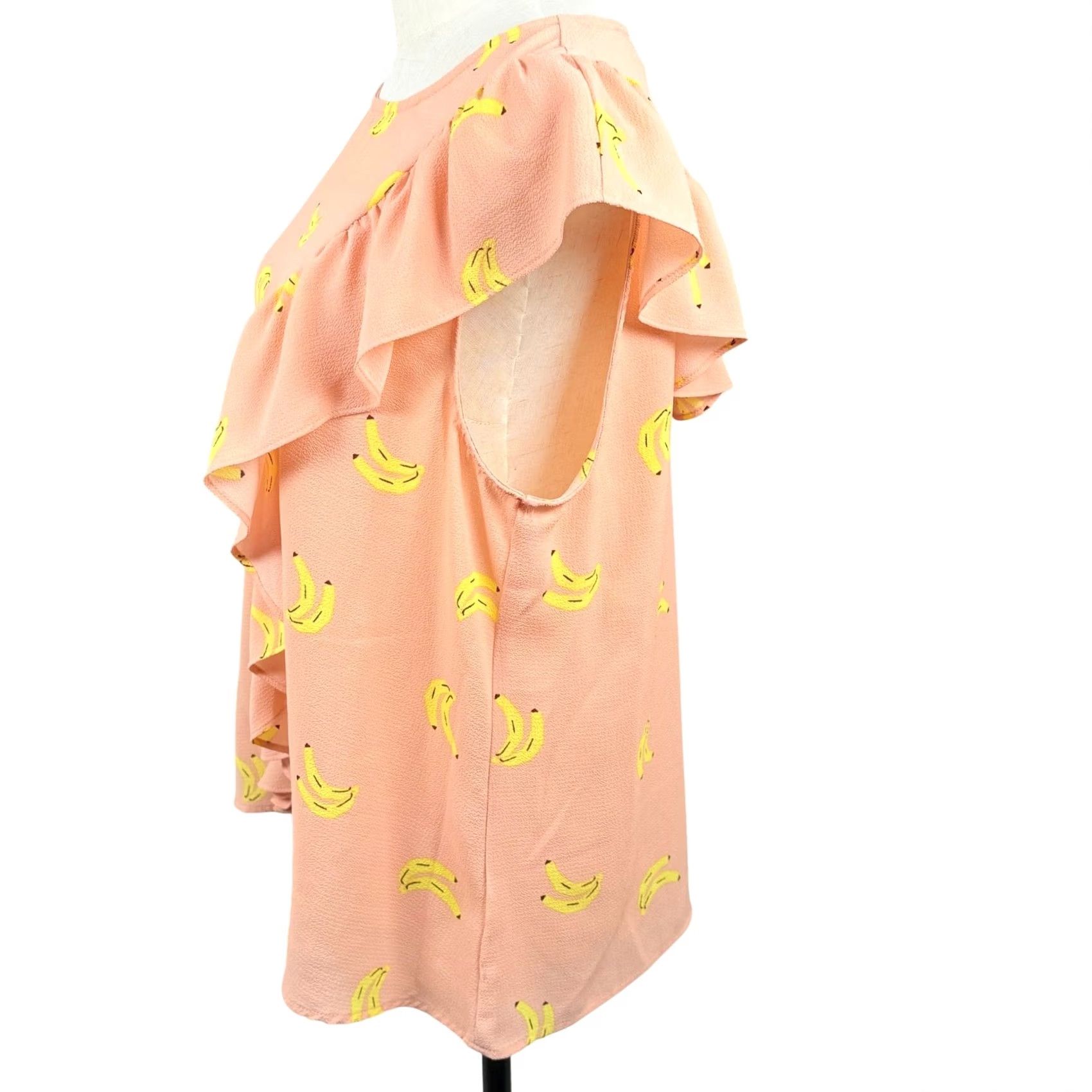 Hudson June & Hudson Peach Pink Banana Print Ruffled Short Sleeve Blouse - Summer Fashion Size L / US 10 / IT 46 - 2 Thumbnail