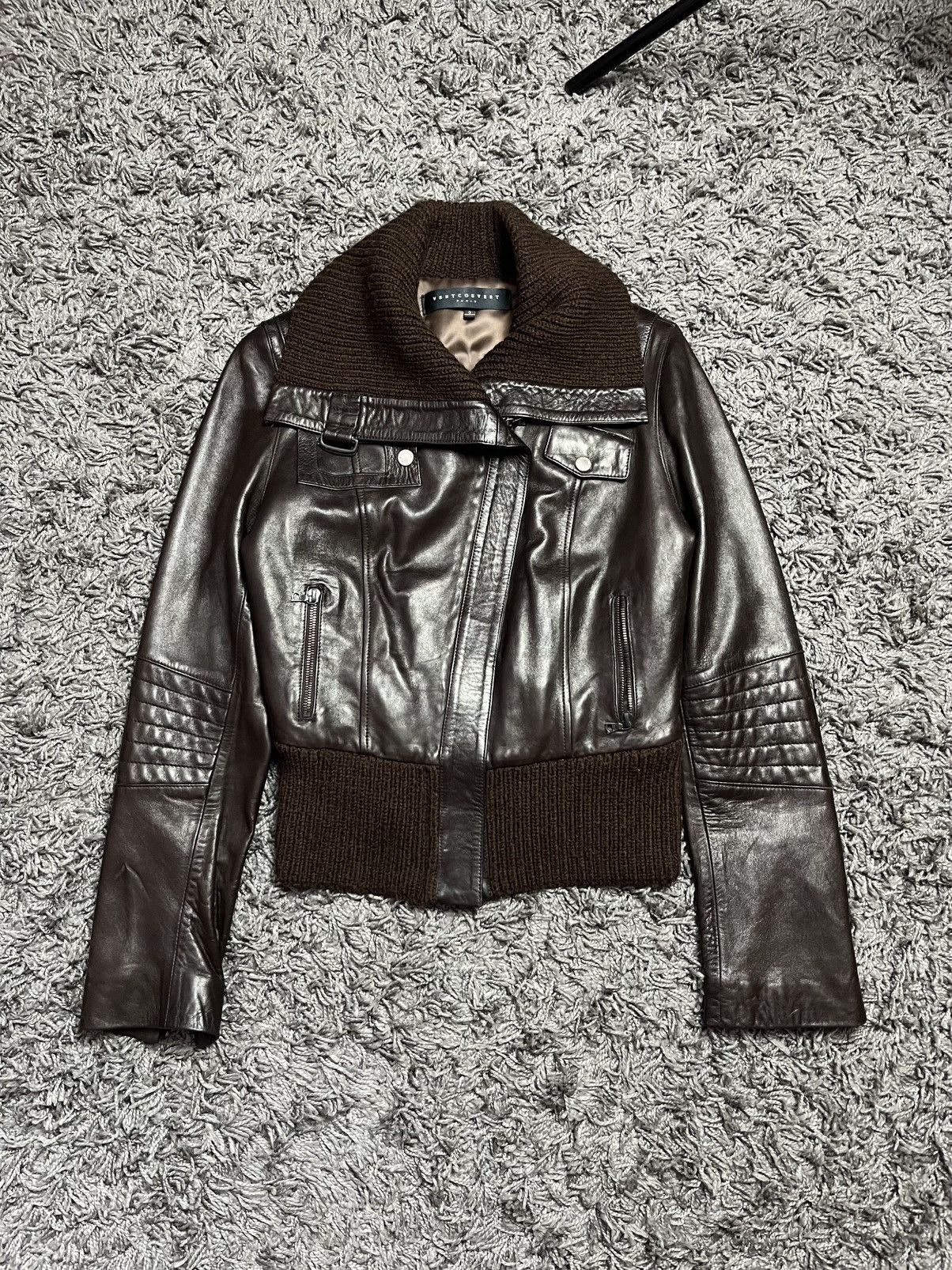 Japanese Brand Ventcouvert Paris Brown Leather Bomber Jacket Knit Collar Size M / US 6-8 / IT 42-44 - 1 Thumbnail