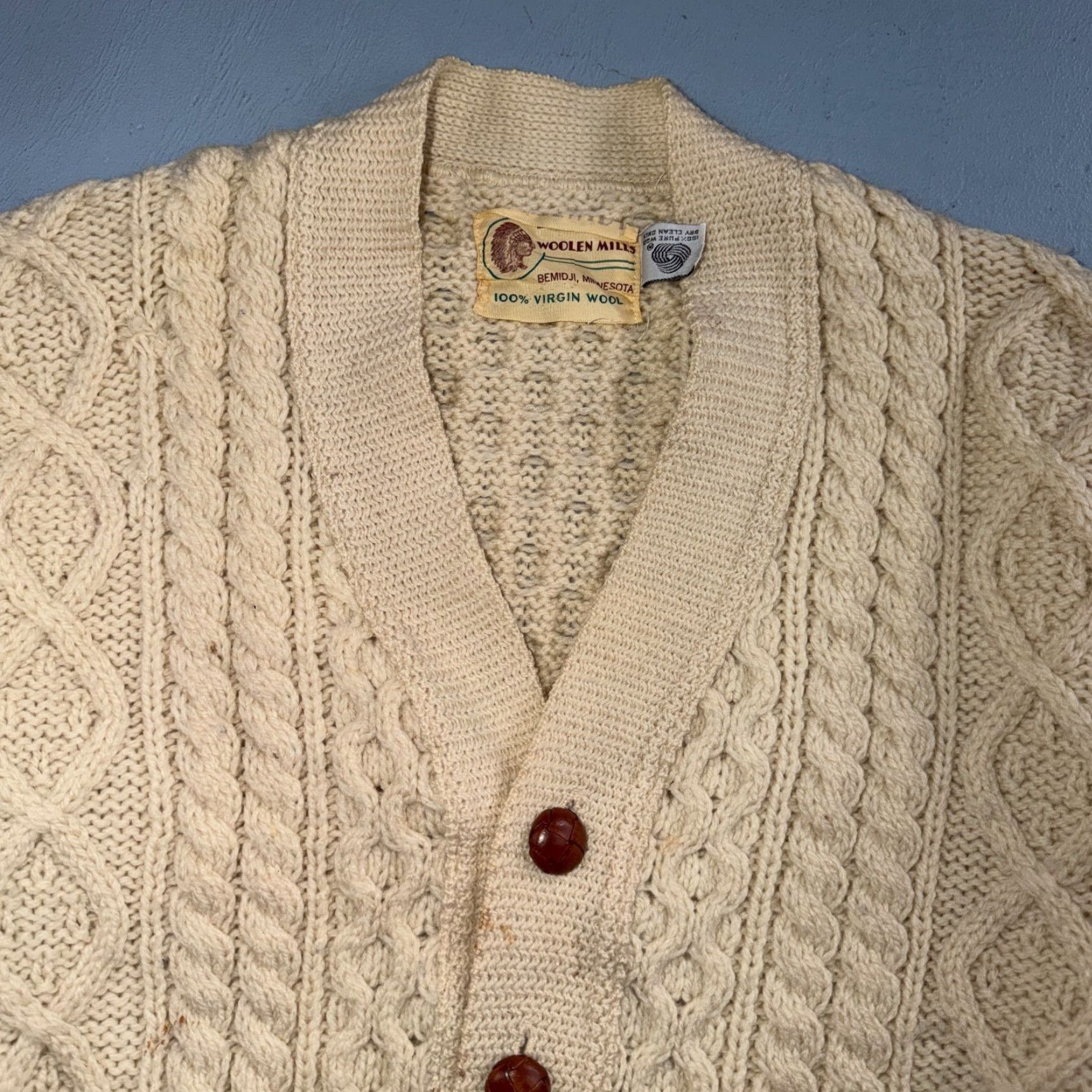 Vintage Bemidji Woolen Mills Yes Vintage Cardigan Crewneck? No — Actually: Bemidji VTG Woolen Mills Cream Cable Knit Cardigan Sweater Fisherman Boho 1970s Size US M / EU 48-50 / 2 - 2 Thumbnail
