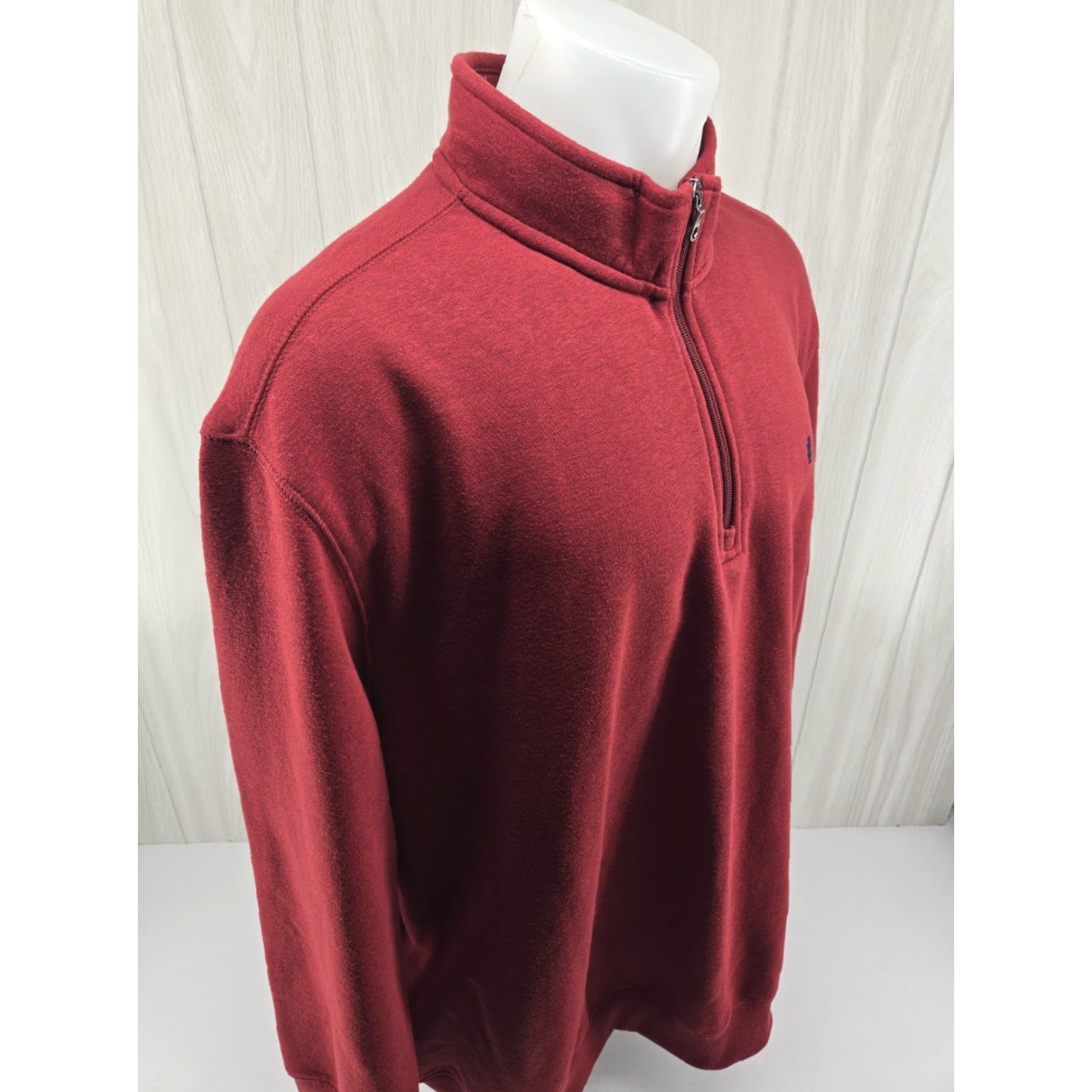 Izod VINTAGE Izod Sweater Mens 2XLT Tall Advantage 1/4 Zip Fleece Pullover Knit Mock Neck Red Cotton Polyester Solid 80s 90s Mens Size US XXL / EU 58 / 5 - 6 Thumbnail