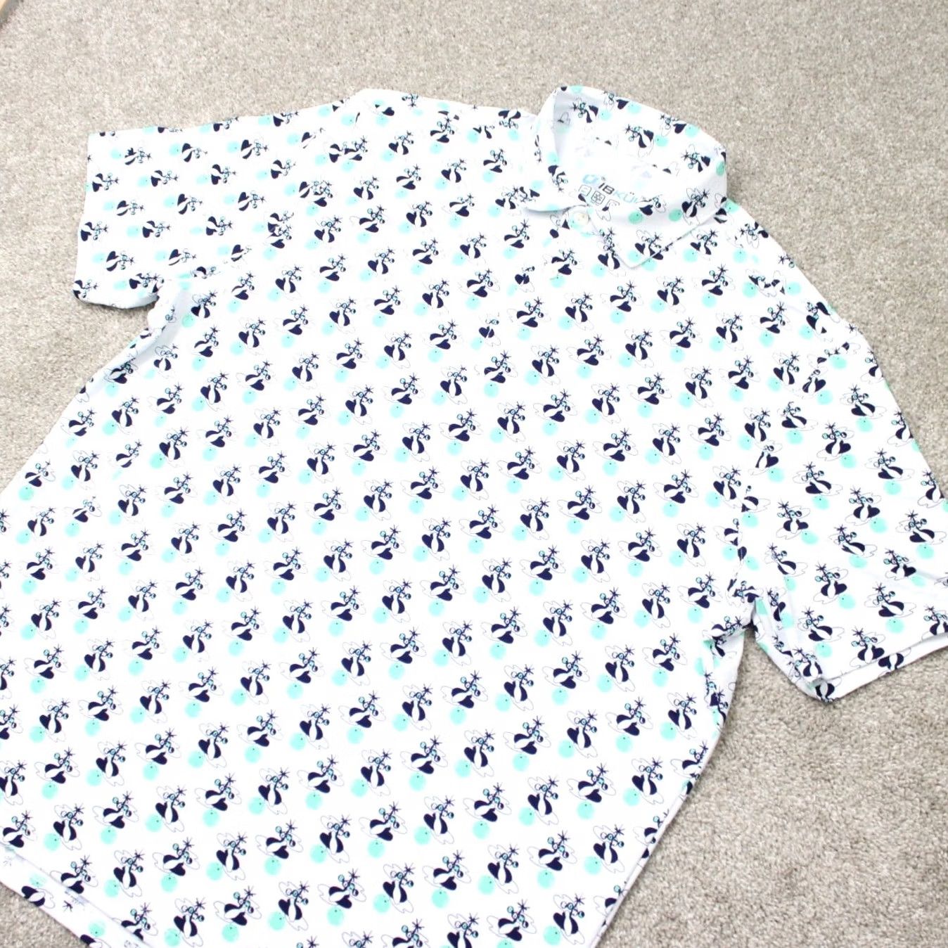 Vintage IBKUL Polo Shirt Mens XL Blue/Green "Bowl" All Over Print UPF 50+ Golf S/S Shirt Size US XL / EU 56 / 4 - 3 Thumbnail