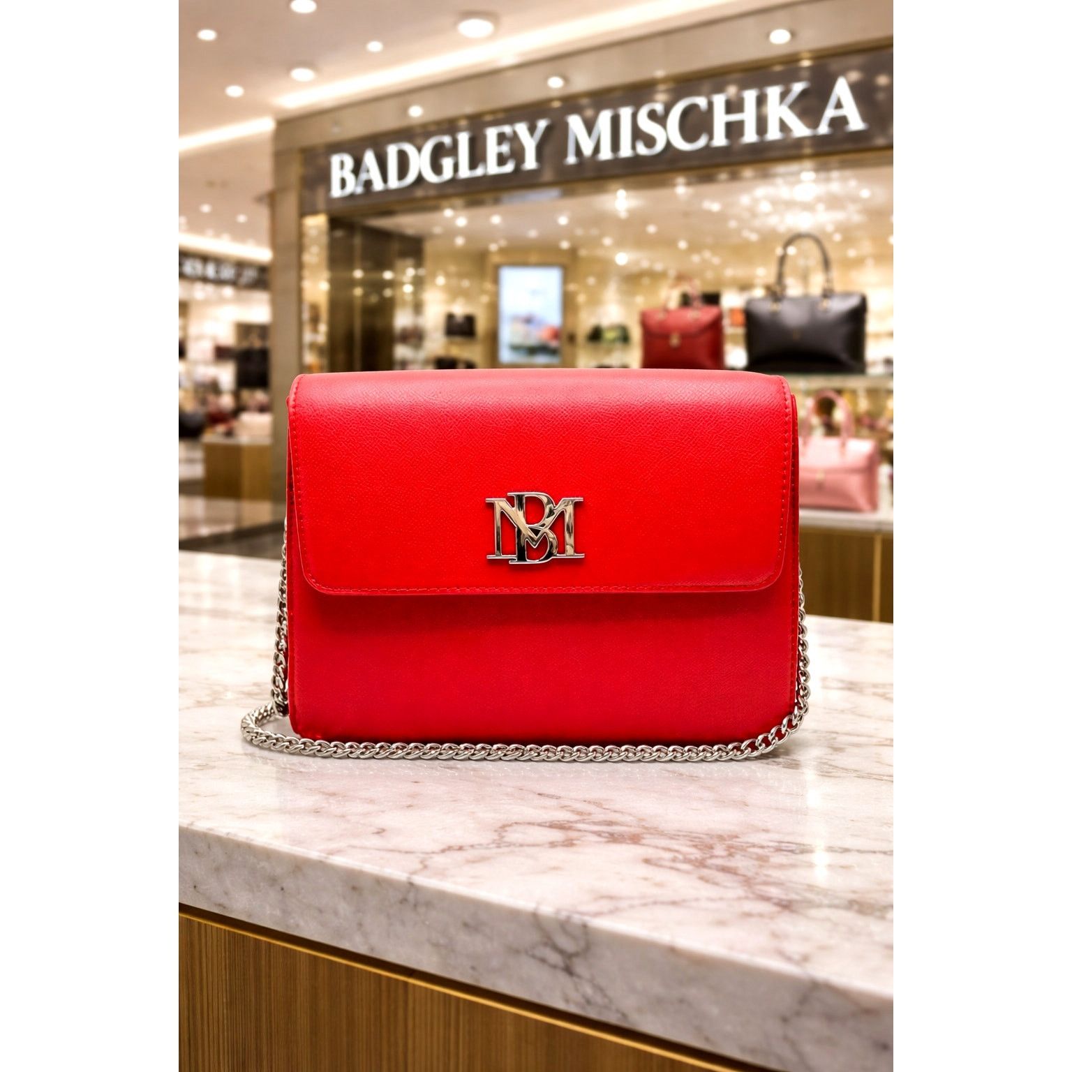 Badgley Mischka Badgley Mischka Long Chain Strap Crossbody Clutch Bag Red Size ONE SIZE - 1 Thumbnail