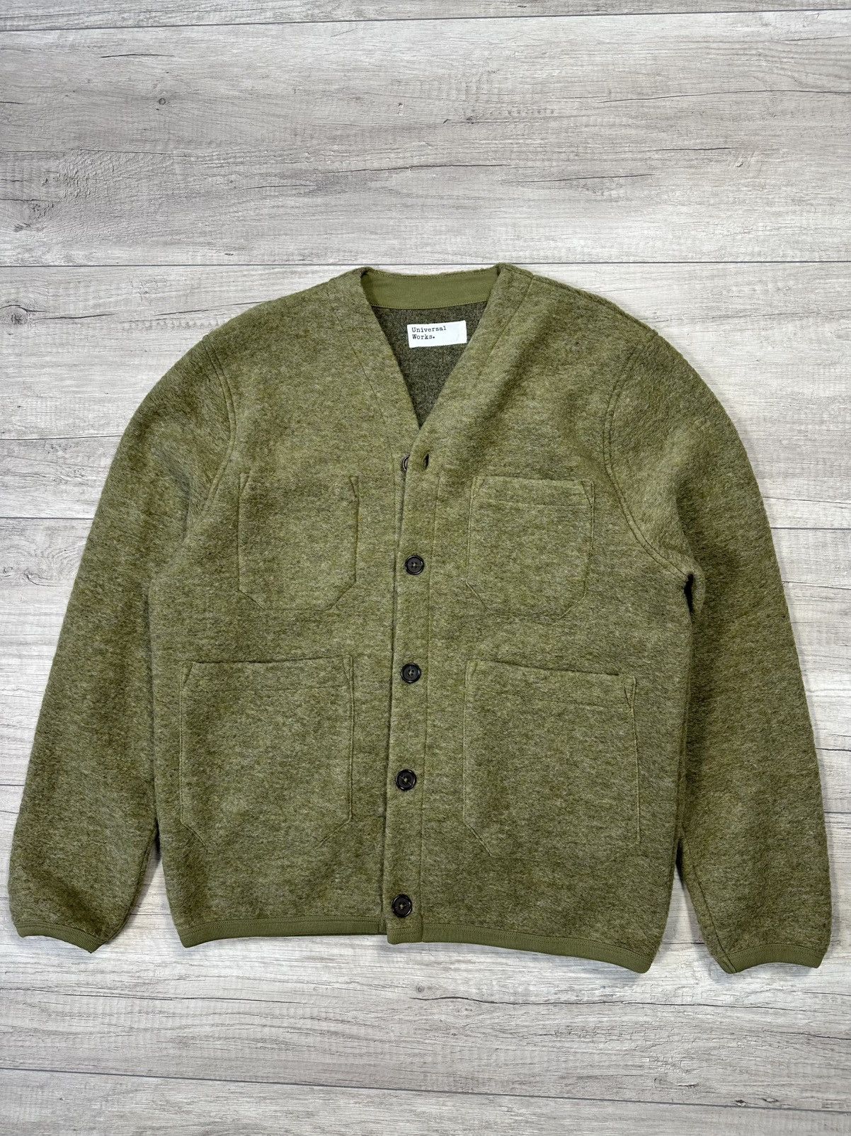 Universal Works Universal Works Cardigan Light Olive Wool Fleece Size US M / EU 48-50 / 2 - 2 Thumbnail