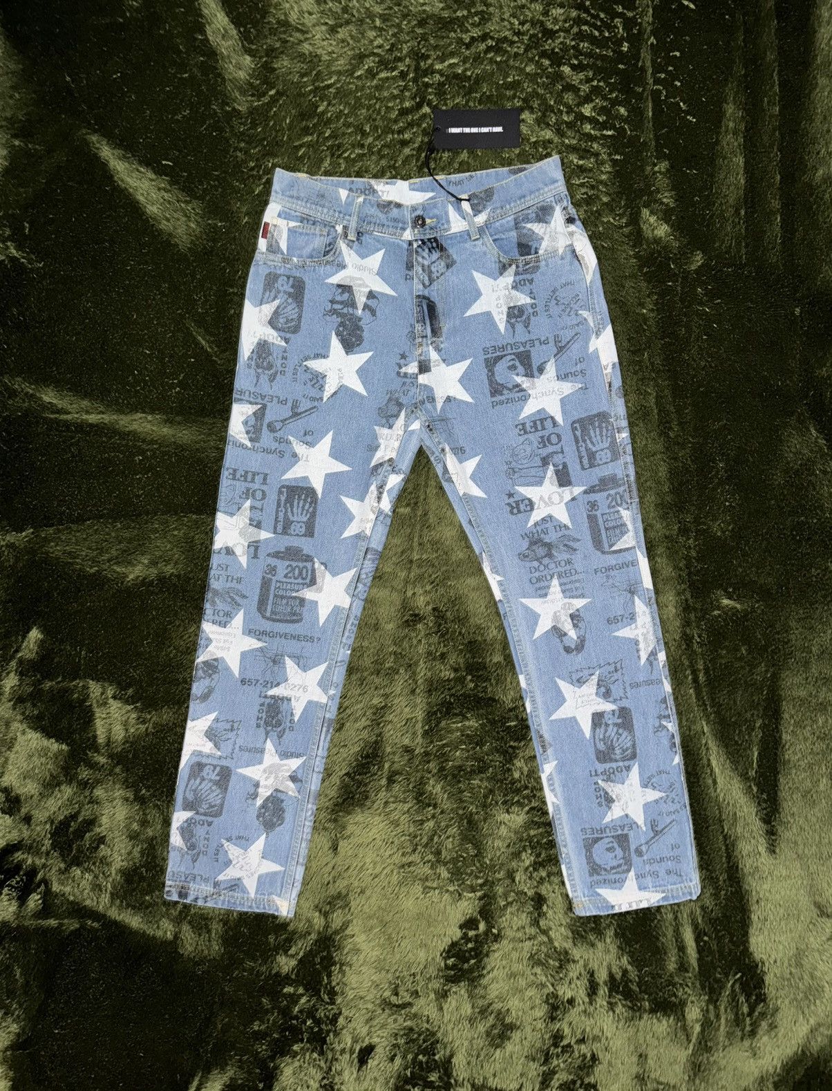 [32] Pleasures star printed poppy denim pants light indigo