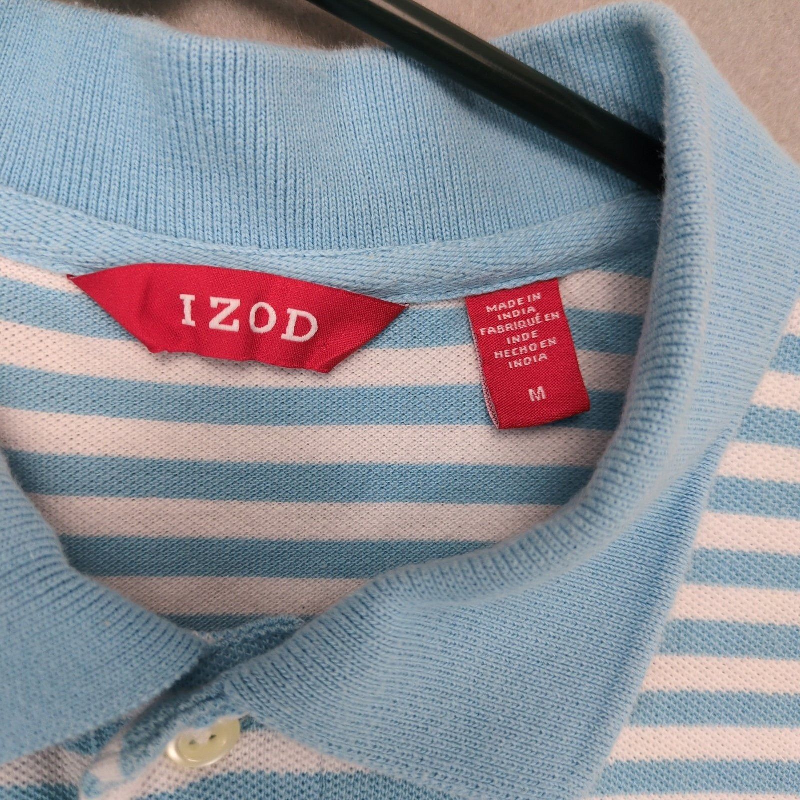 Izod Izod Men's M Light Blue Striped Cotton Logo Golf Polo Shirt Size US M / EU 48-50 / 2 - 2 Thumbnail