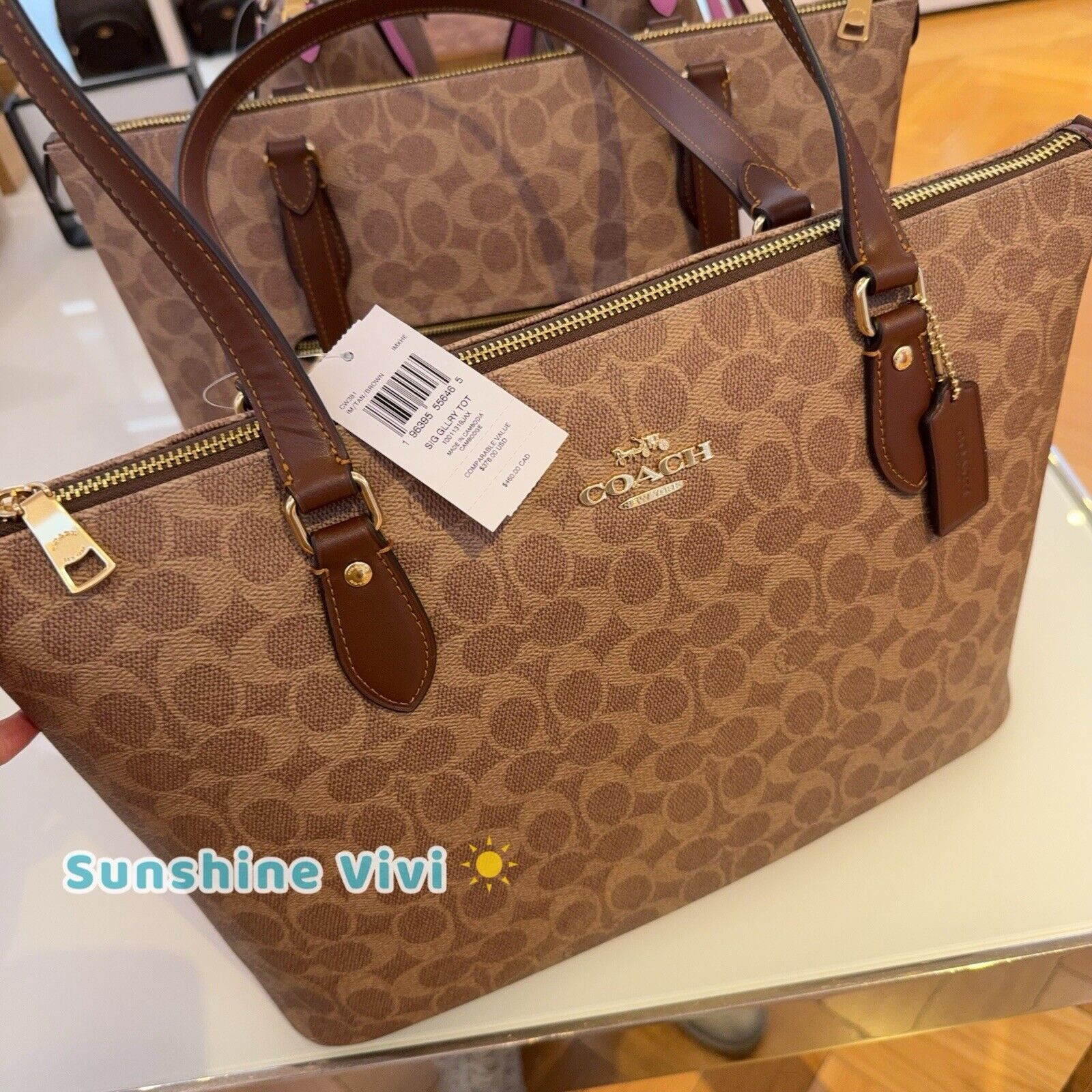 Coach NWT Coach Gallery Tote Bag Canvas CW381 Gold /Tan/Brown Size ONE SIZE - 2 Thumbnail