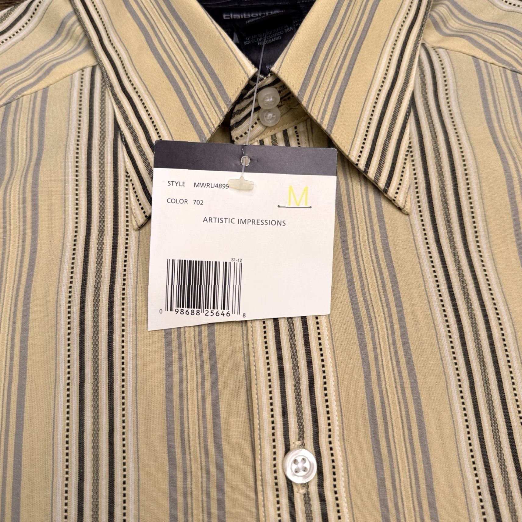 Liz Claiborne Claiborne Shirt Mens M Yellow Striped Button-Up Knit Cotton Long Sleeve Collar Button Up Casual Workwear 90s Theme Colorful Size US M / EU 48-50 / 2 - 7 Thumbnail