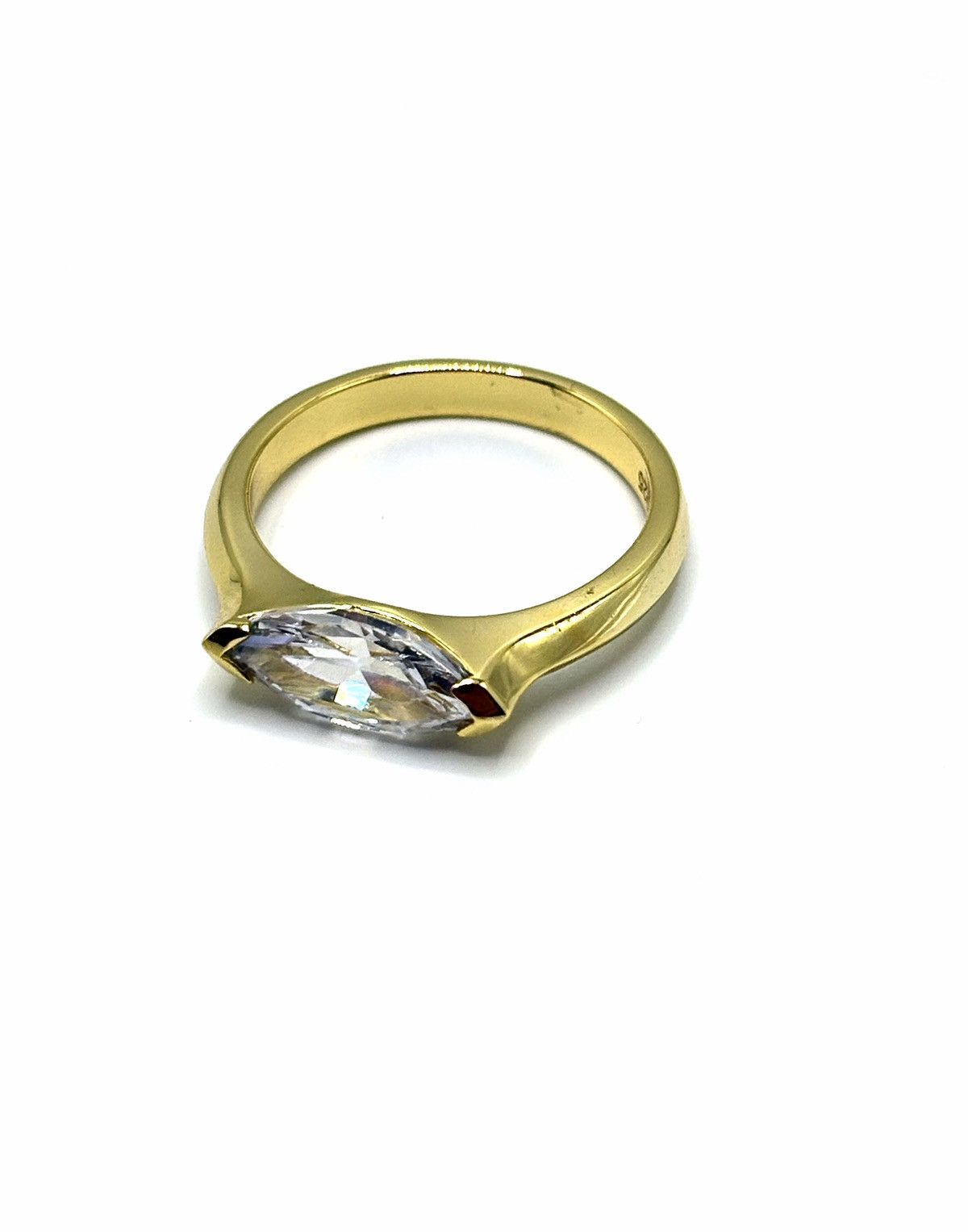 Sterling Silver Gold-Tone .925 Sterling Silver Marquise Cut CZ Ring sz 7 Size ONE SIZE - 2 Thumbnail