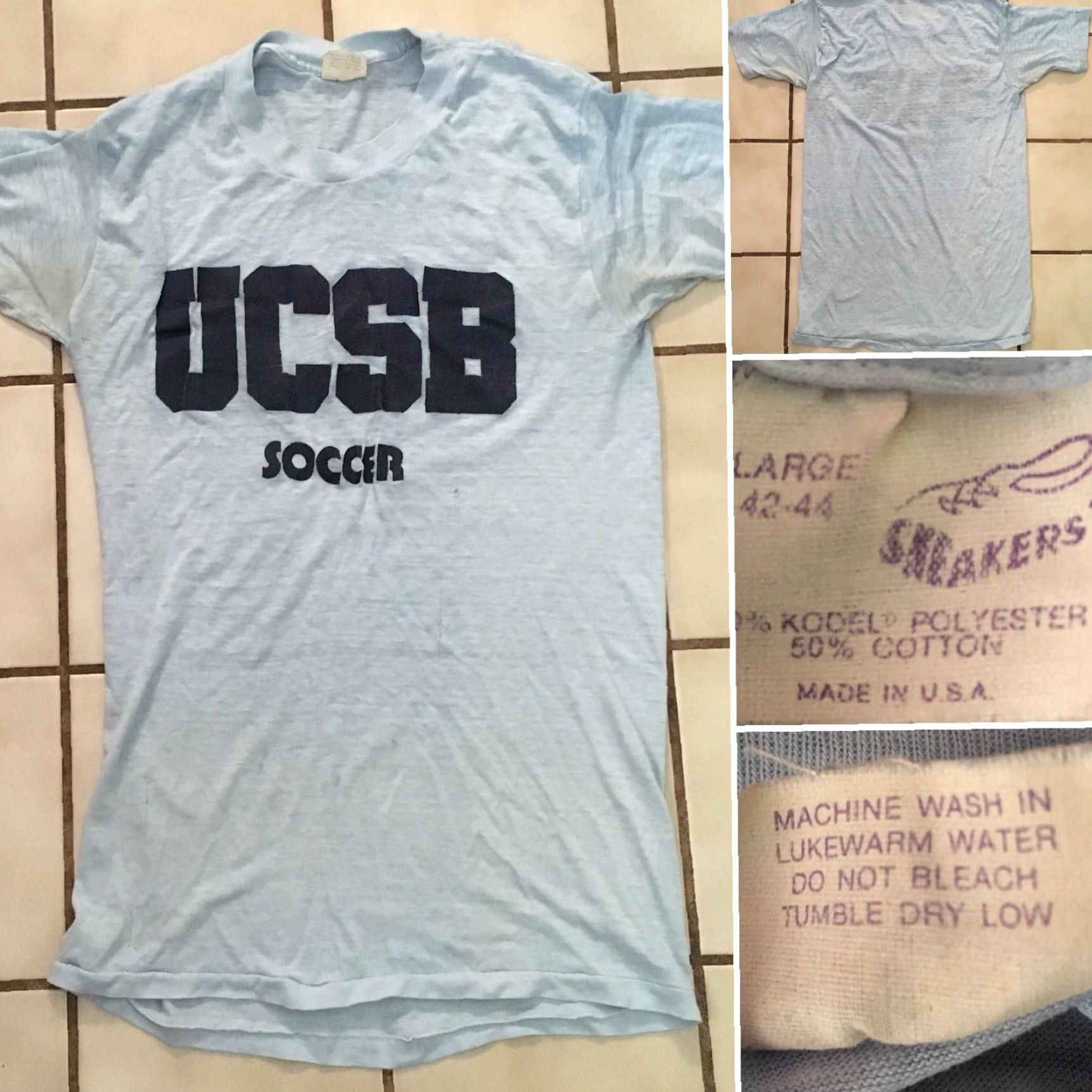 Vintage VINTAGE Sneakers UCSB Soccer T Shirt L Blue 80s 1980s Mens Graphic Tee Made In USA Worn Thin Size US L / EU 52-54 / 3 - 4 Thumbnail