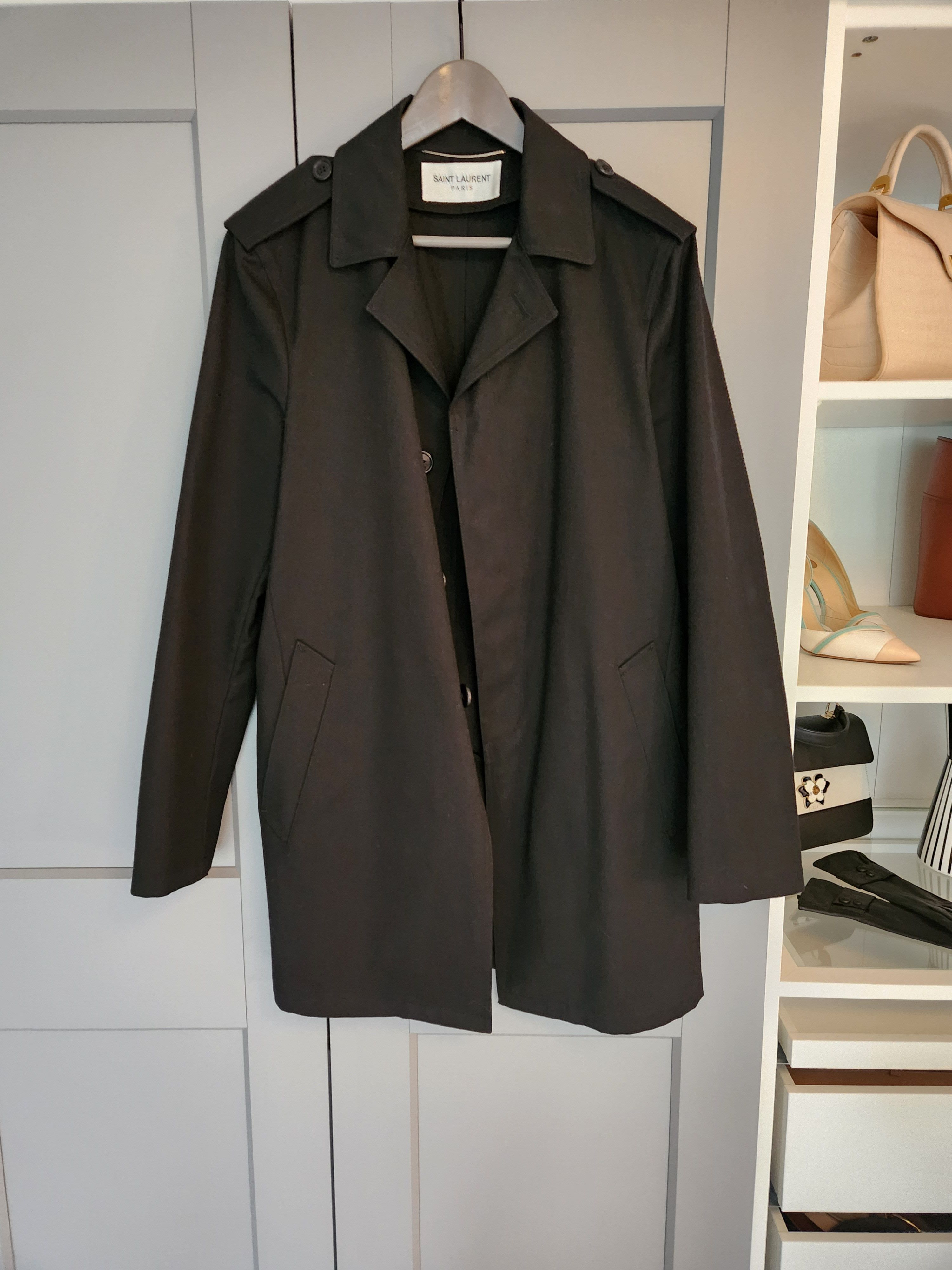 image of Saint Laurent Paris Saint Laurent Black Raincoat, Men's (Size Medium)