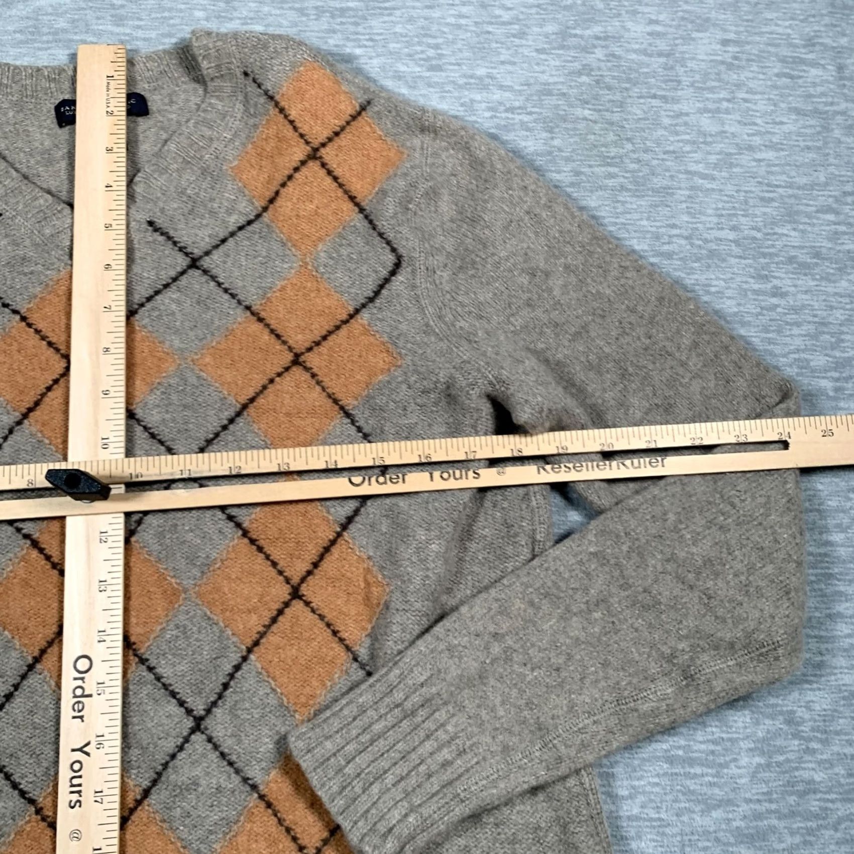 Banana Republic Banana Republic Sweater Mens Large Gray Orange Argyle Wool Blend Pullover Size US L / EU 52-54 / 3 - 6 Thumbnail