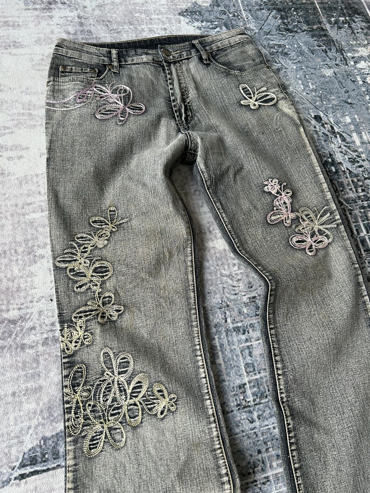If Six Was Nine Embroidery Art Flower Flared Jeans Size US 29 - 6 Thumbnail