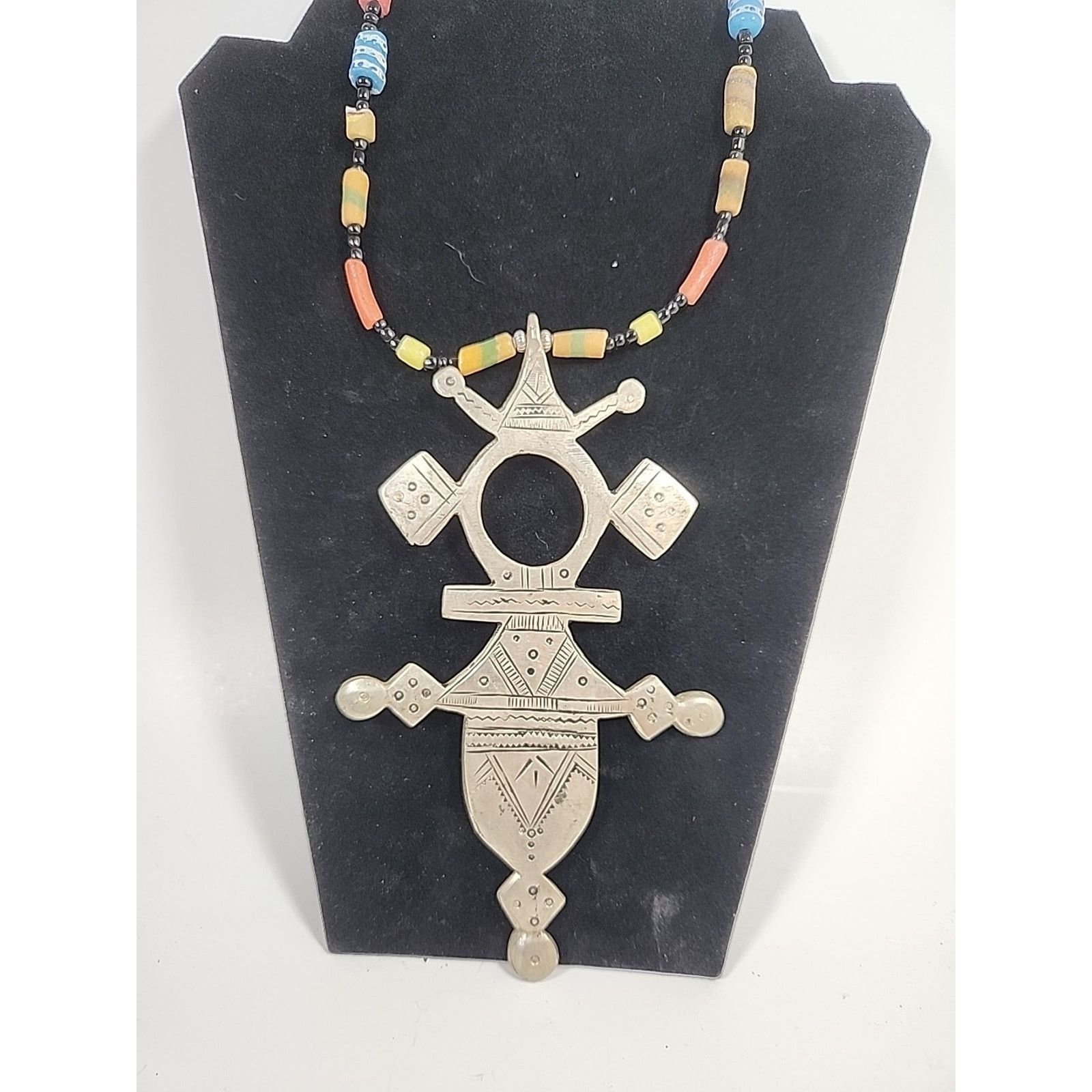 Tuareg Cross Pendant Traditional EthnicTribal BeadedNeckless