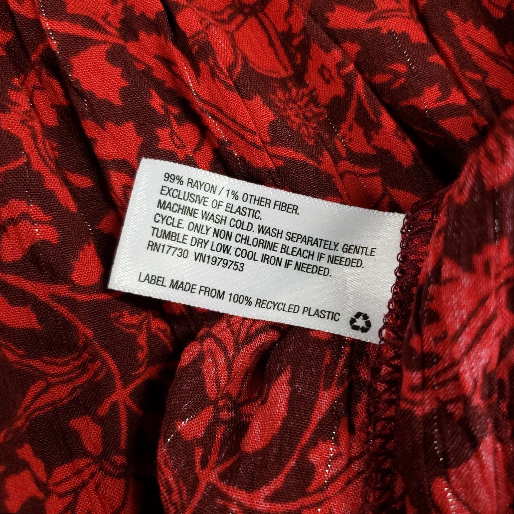 Vintage Knox Rose Womens Top XL Red Floral Long Sleeve V-Neck Rayon Blouse Size XL / US 12-14 / IT 48-50 - 5 Thumbnail