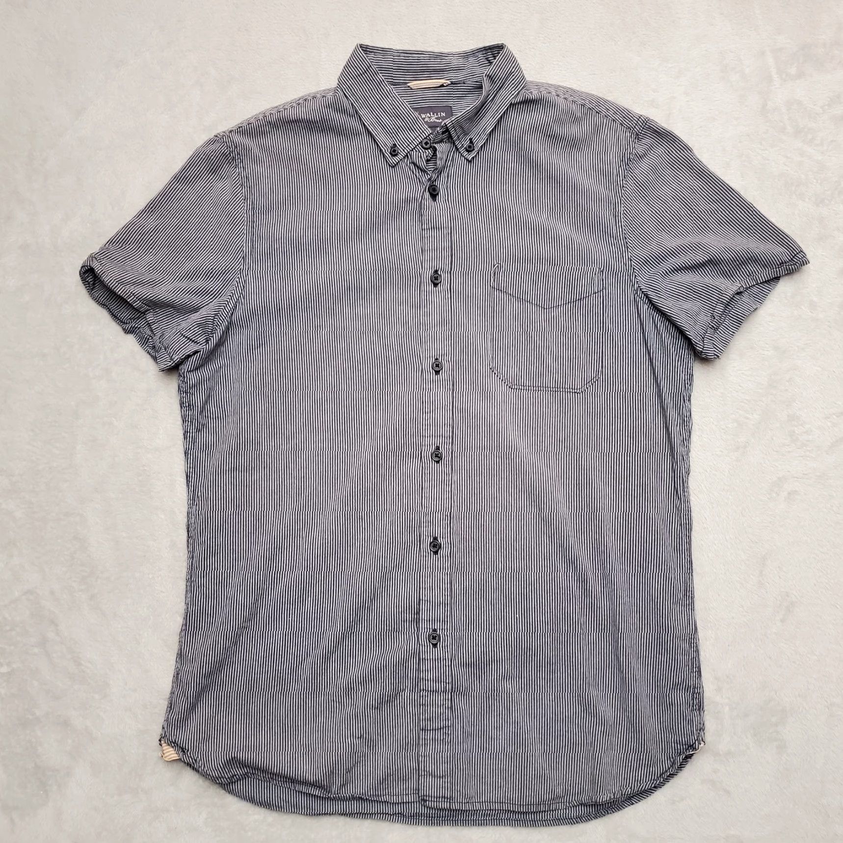 Vintage Wallin & Bros Shirt Mens L Gray Black Striped Short Sleeve Button Casual Size US L / EU 52-54 / 3 - 2 Thumbnail