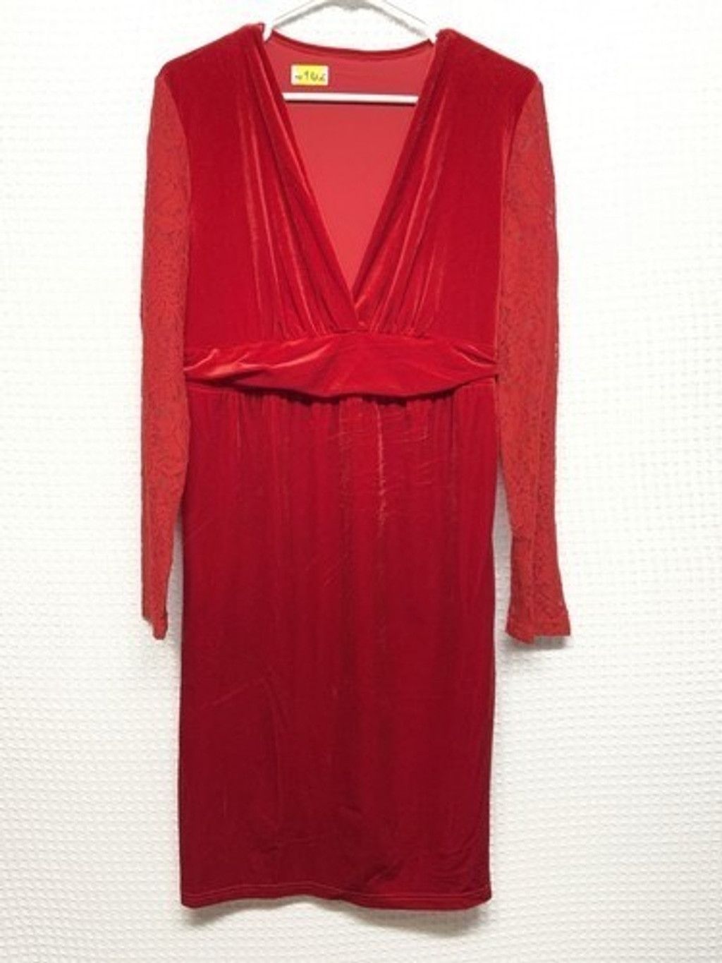 The Unbranded Brand Red Velvet Lace Long Sleeve Chic Cocktail Midi Dress Women L Size L / US 10 / IT 46 - 1 Thumbnail