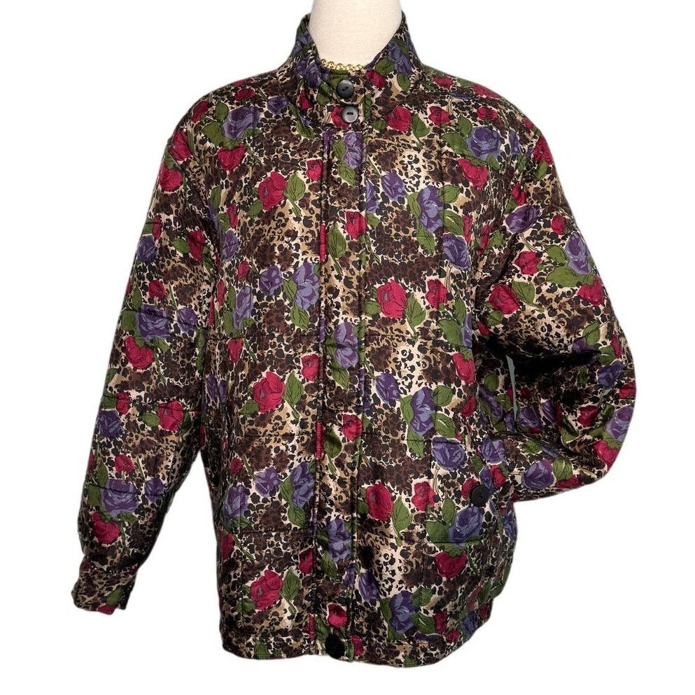 Vintage Vintage 100% silk rose floral animal print bomber jacket M Size M / US 6-8 / IT 42-44 - 1 Thumbnail