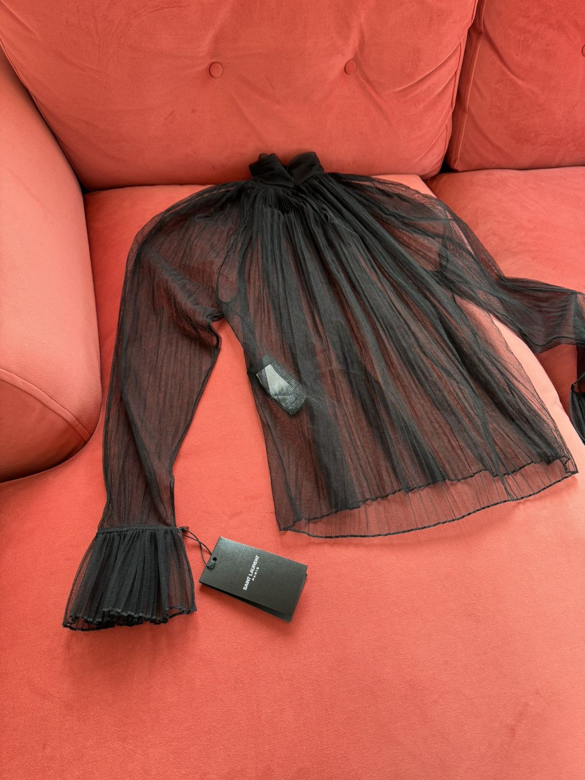 Saint Laurent Paris New Saint Laurent silk-tulle gathered blouse, size S Size S / US 4 / IT 40 - 3 Thumbnail