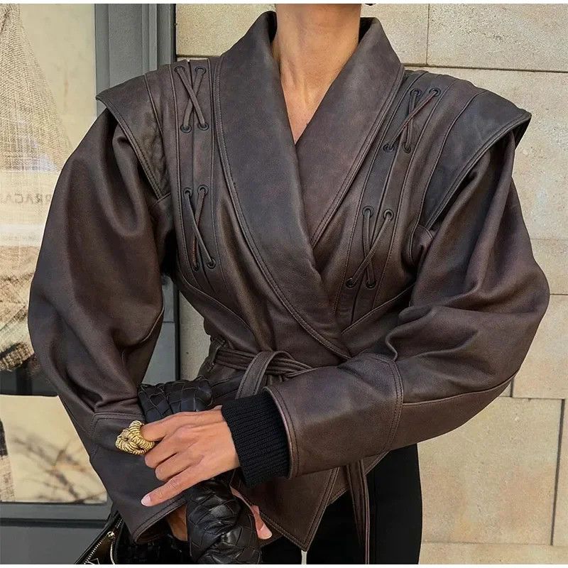 Japanese Brand × Leather Vintage Solid Lace-up Jacket Size L / US 10 / IT 46 - 1 Thumbnail