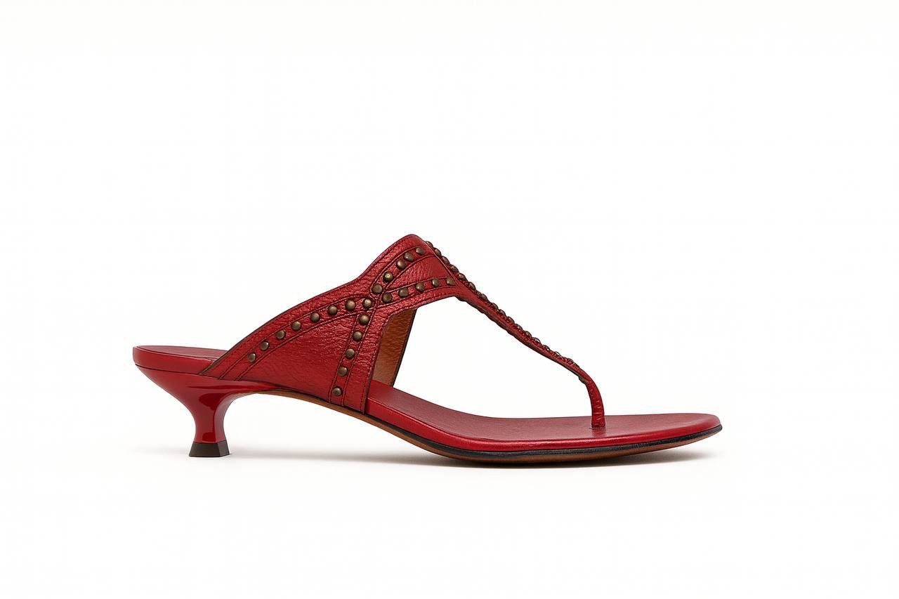 Salvatore Ferragamo SALVATORE FERRAGAMO RED GOLD LEATHER PATERN SLIDE SANDALS 38 Size US 8 / IT 38 - 2 Thumbnail