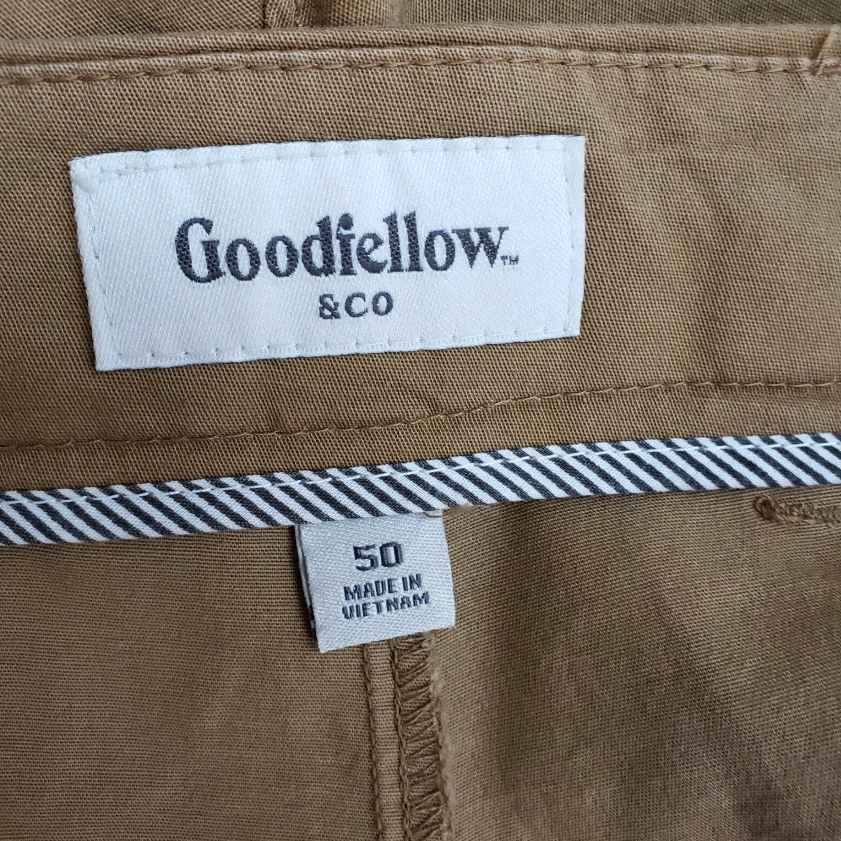 Vintage Goodfellow Mens Linden Shorts Sz 50 Brown Flat Front Cotton Blend Chino Casual Waist 24.5 Inseam 10 Rise 14 Mens Size US 34 / EU 50 - 6 Thumbnail