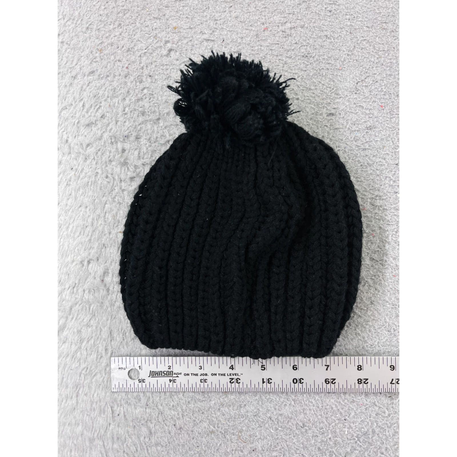 Vintage Beanie Toque Womens One Size Black Double Knit Acrylic Winter Snow Ski Pom Beanie Womens Ski Theme Accessories Winter Size ONE SIZE - 4 Thumbnail
