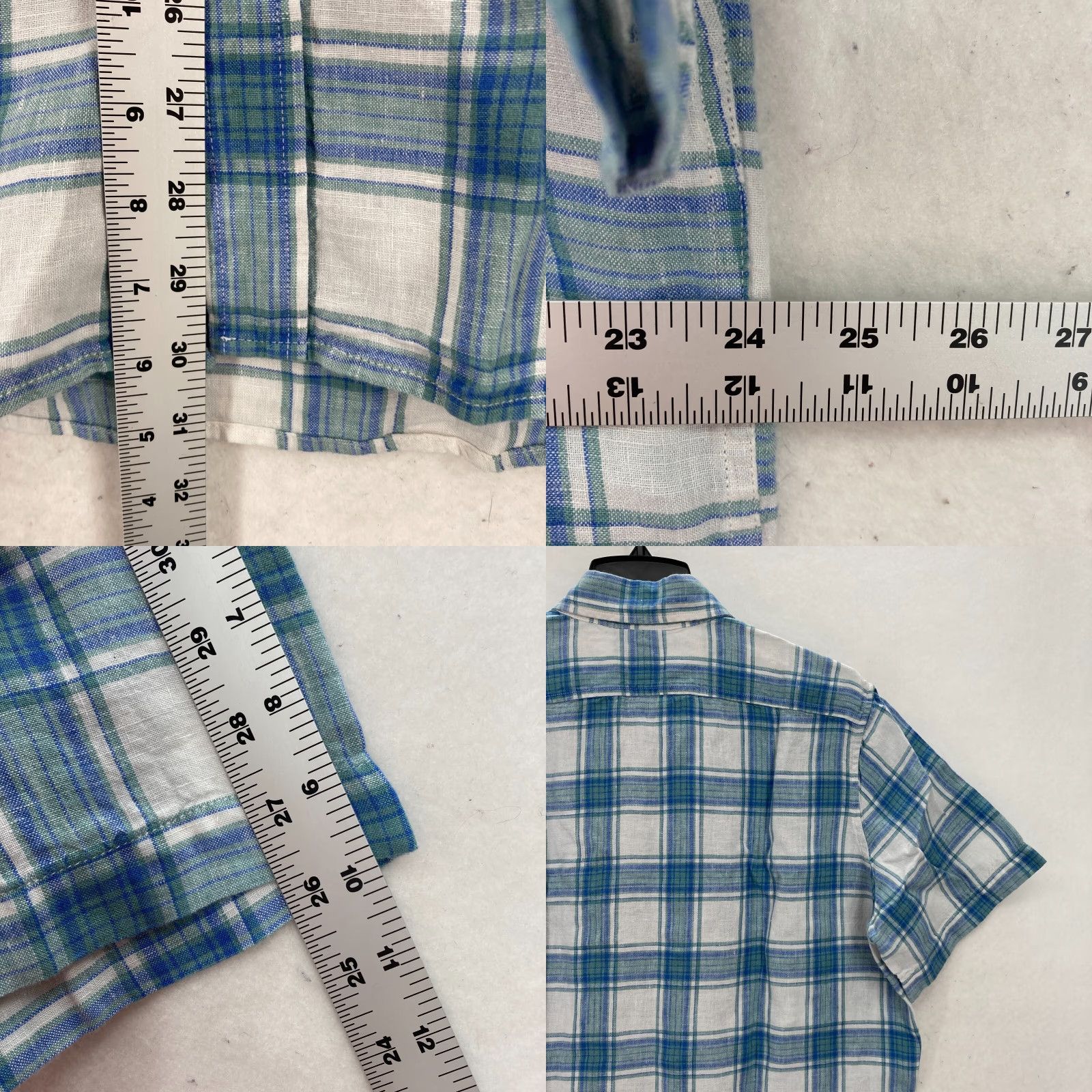 Vintage L.L. Bean Linen Button Up Short Sleeve Shirt Large Tall Blue Plaid Camp Hiking Men Shirts Size US L / EU 52-54 / 3 - 8 Thumbnail
