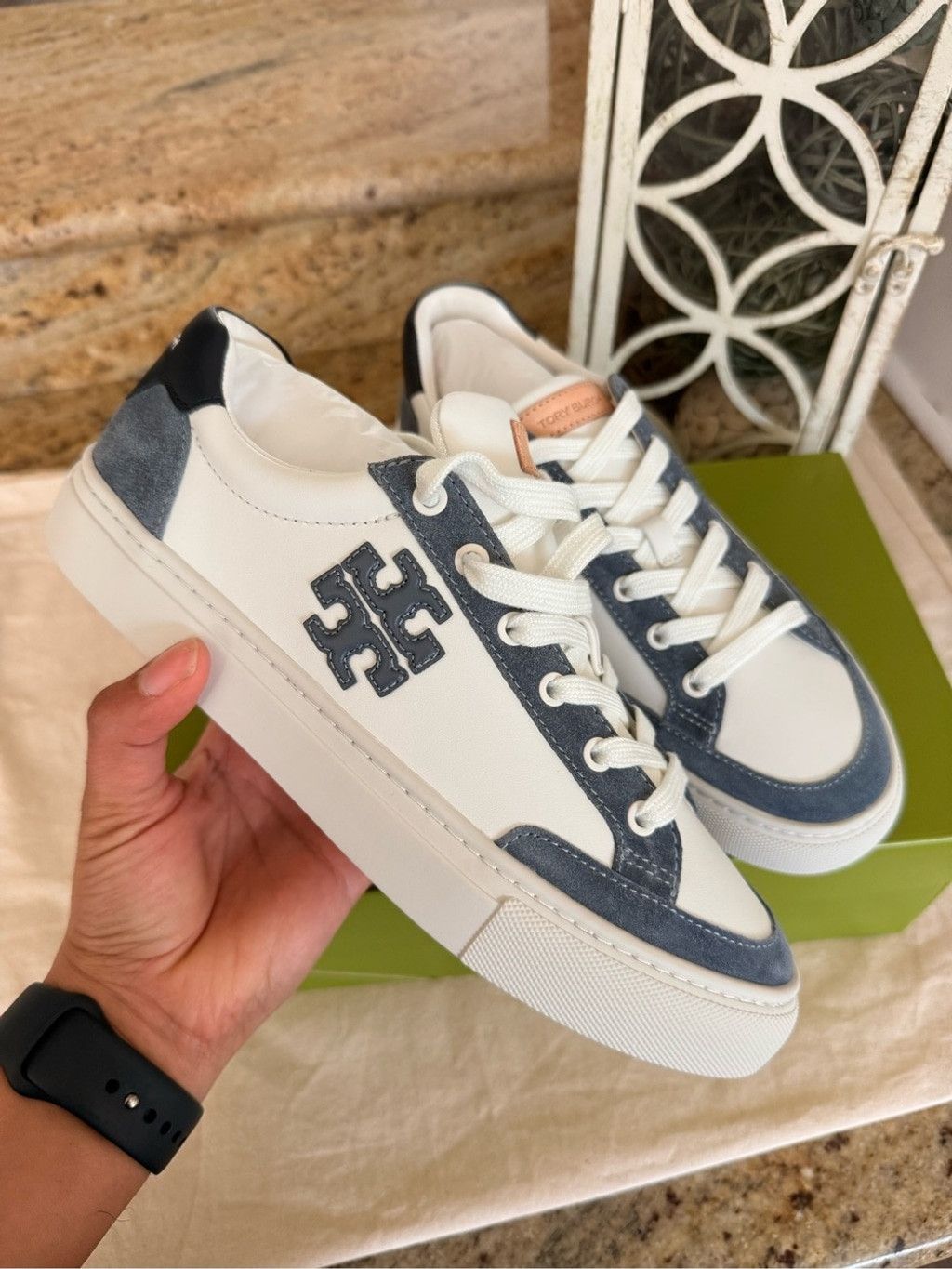 Tory Burch New Tory Burch COLOR BLOCK SNEAKER. BARI NAPPA 1.2-1.4MM PER Size US 7.5 / IT 37.5 - 1 Thumbnail
