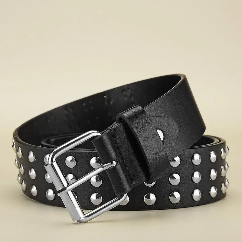 Other 110cm Round Studded Punk Biker Belt Size ONE SIZE - 5 Thumbnail