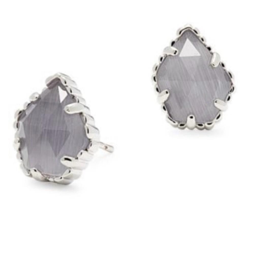 Kendra Scott Kendra Scott Tessa Slate Gray Cat’s Eye Silver Stud Earrings Size ONE SIZE - 1 Thumbnail