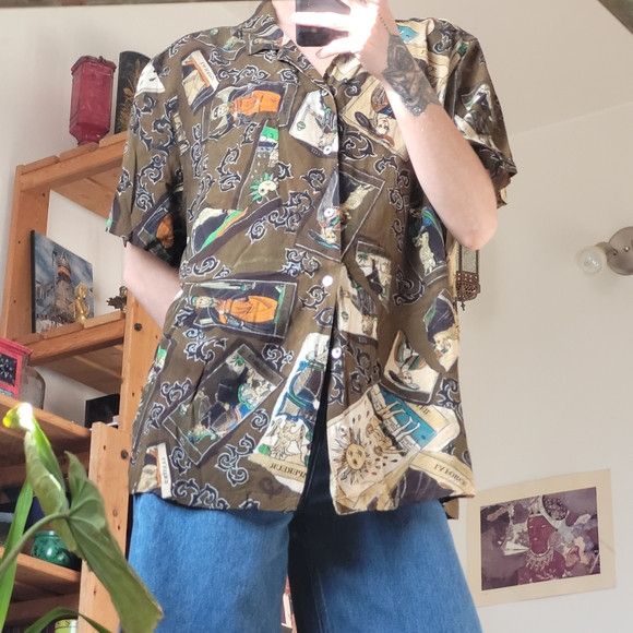 Desigual Desigual Resort Tarot Cards Brown Button Down Shirt - XL Size US XL / EU 56 / 4 - 8 Thumbnail