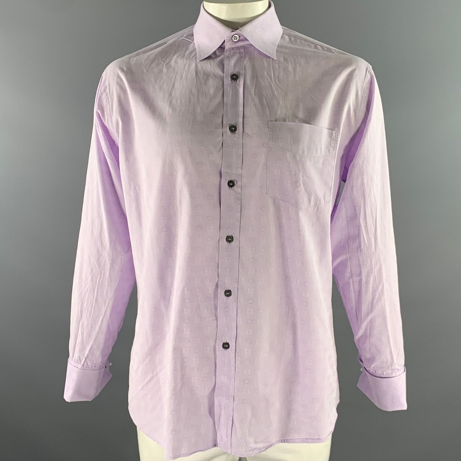 Paul Smith PAUL SMITH XL Purple Jacquard Cotton French Cuff Shirt Size 44R - 1 Thumbnail